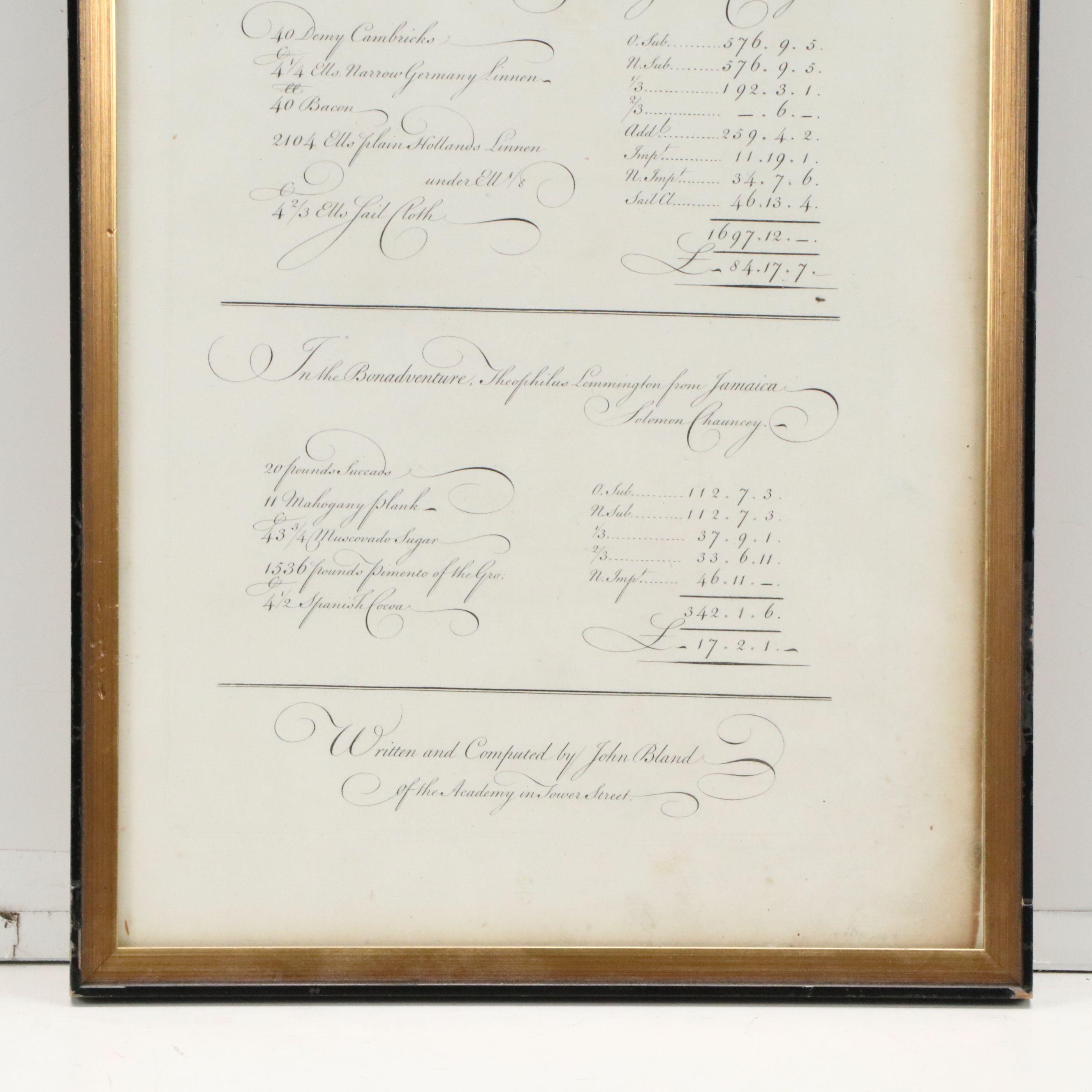 "Bills of Entry" Engraved Certificate, 18th Century