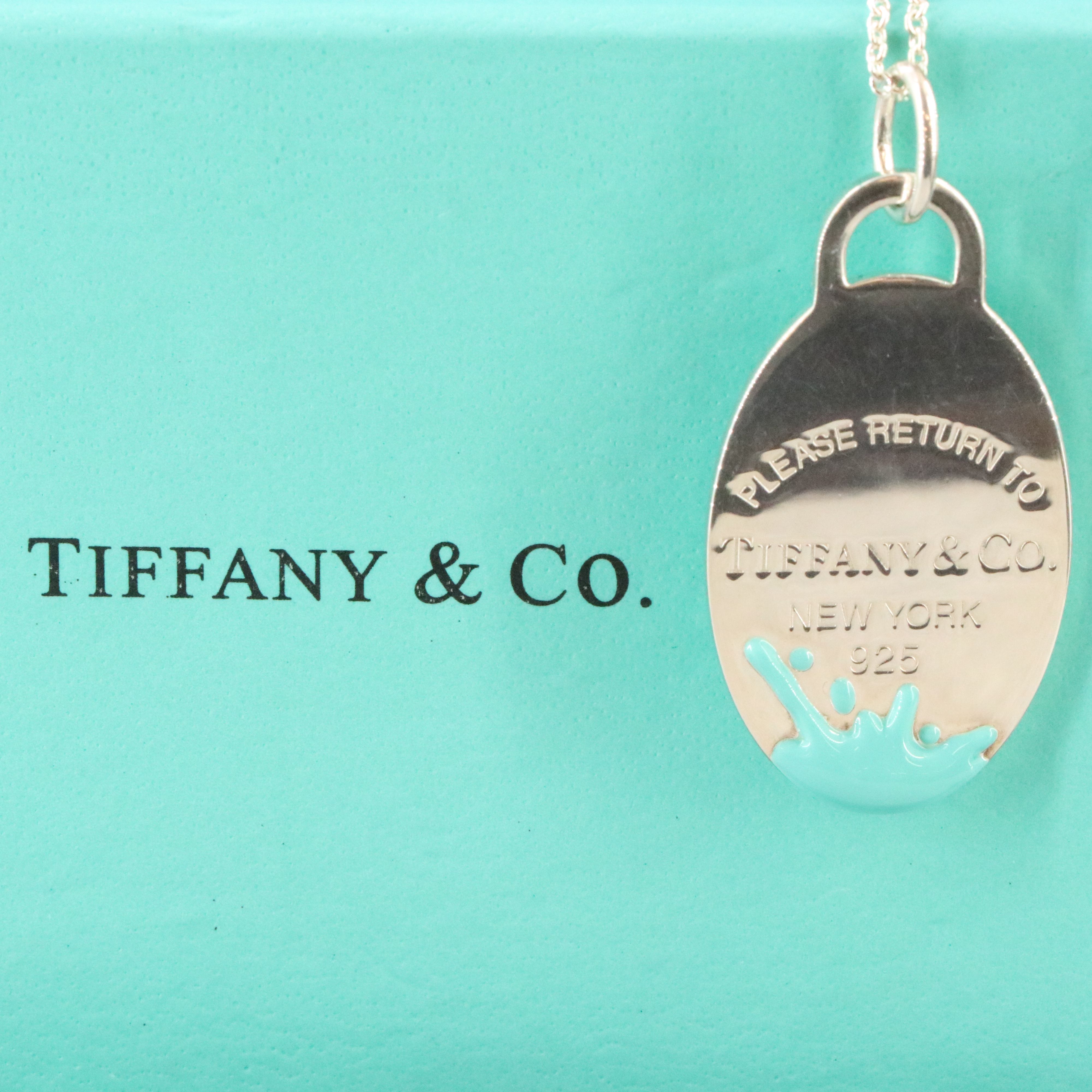 Tiffany & Co. Sterling Enamel Oval Splash Pendant Necklace