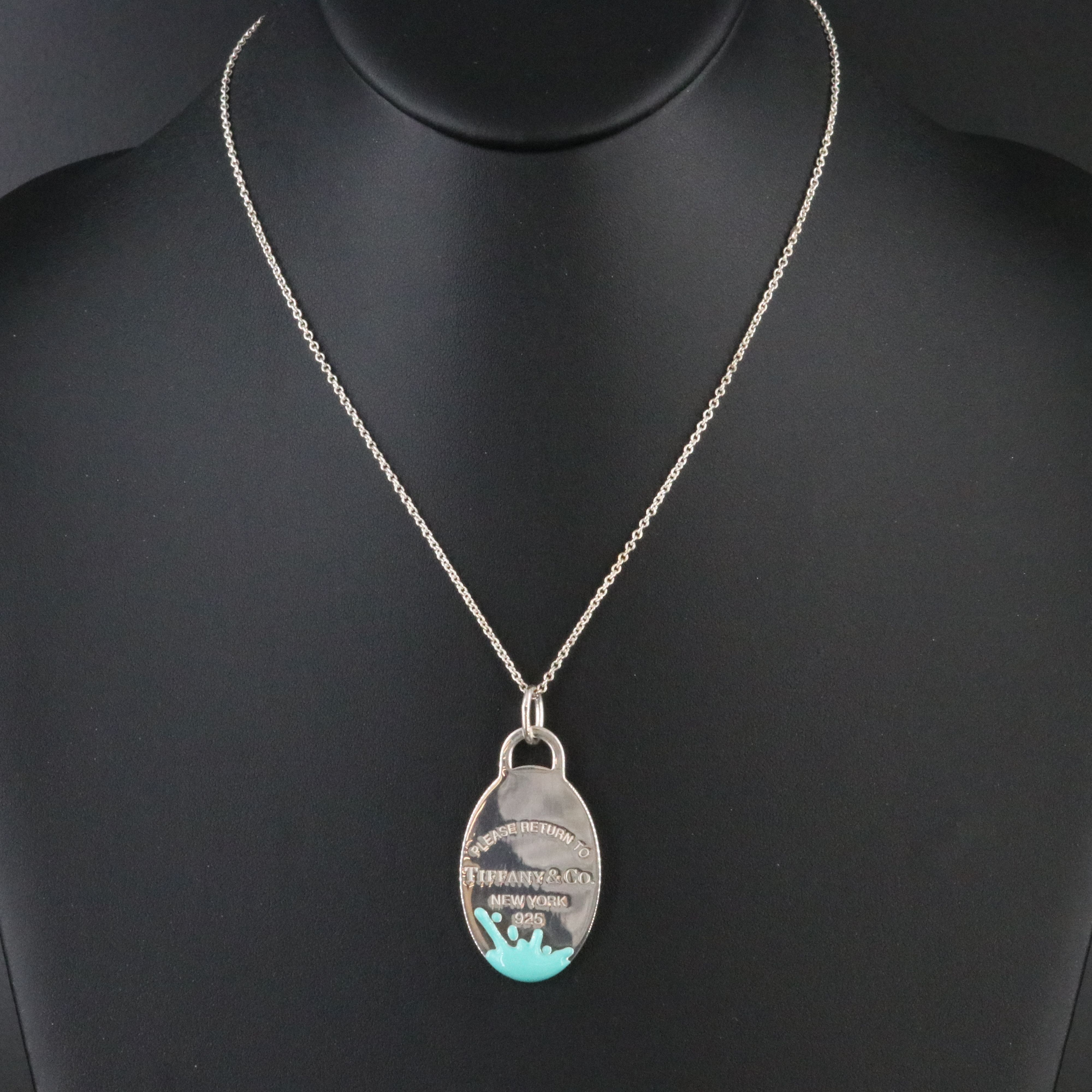 Tiffany & Co. Sterling Enamel Oval Splash Pendant Necklace