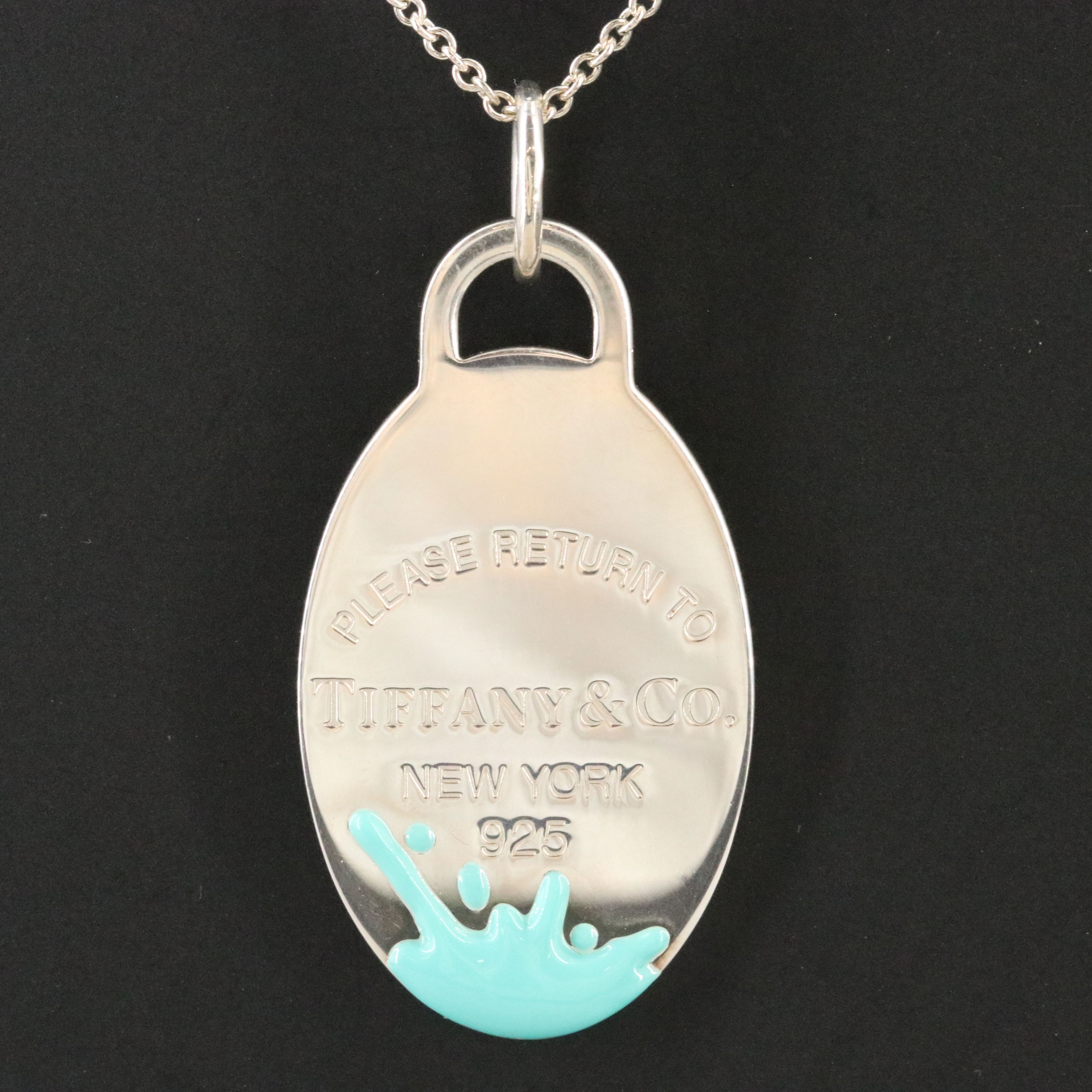 Tiffany & Co. Sterling Enamel Oval Splash Pendant Necklace