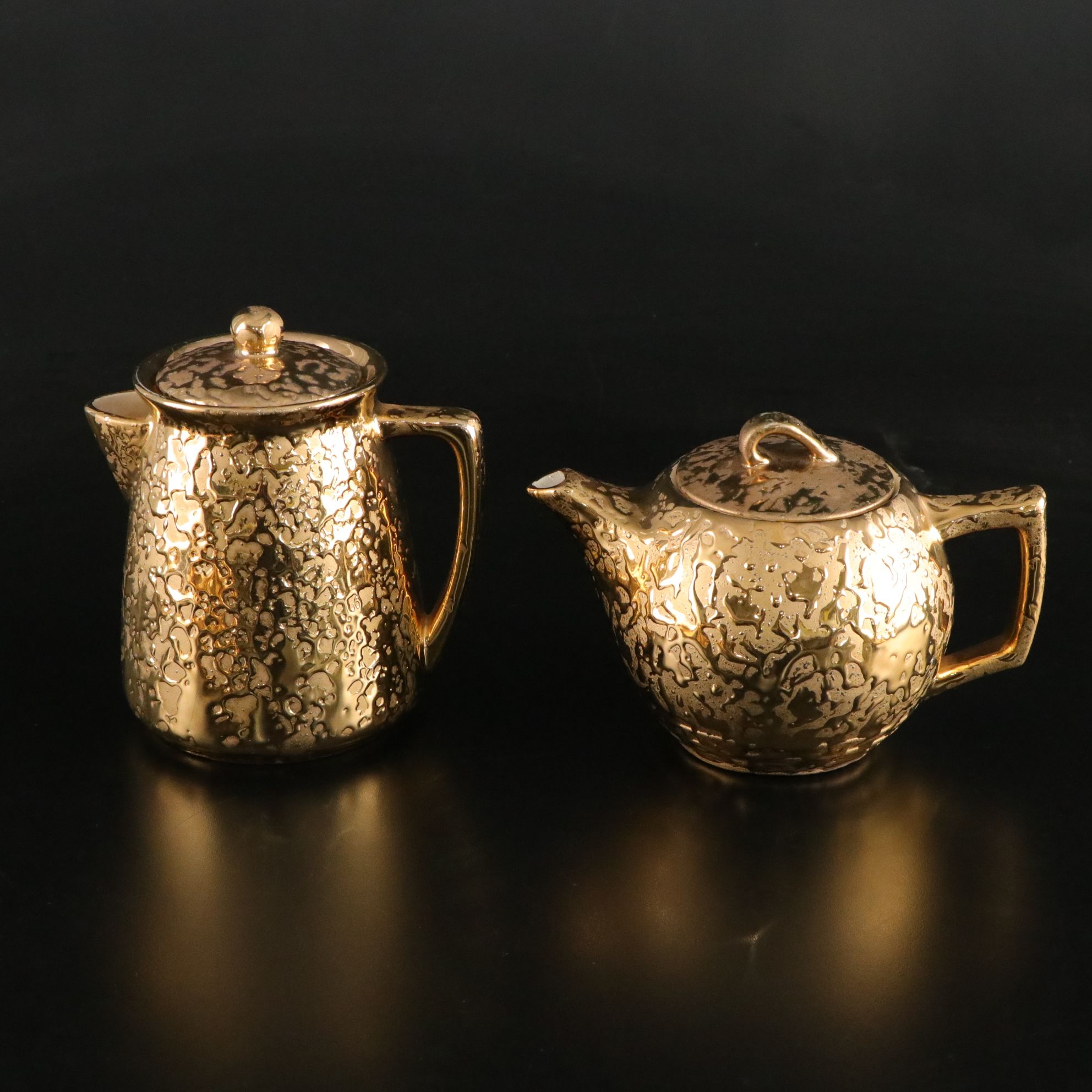 McCoy "Weeping Gold" Ceramic Tea Set with 24K Gold Drip Detail, Mid-20th Century