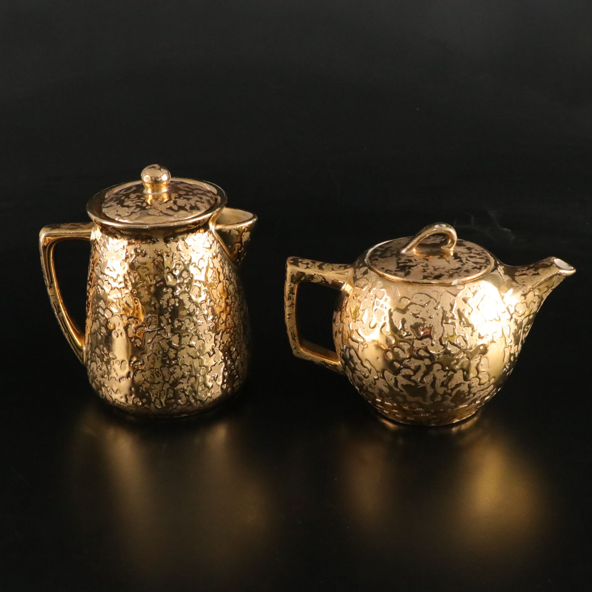 McCoy "Weeping Gold" Ceramic Tea Set with 24K Gold Drip Detail, Mid-20th Century