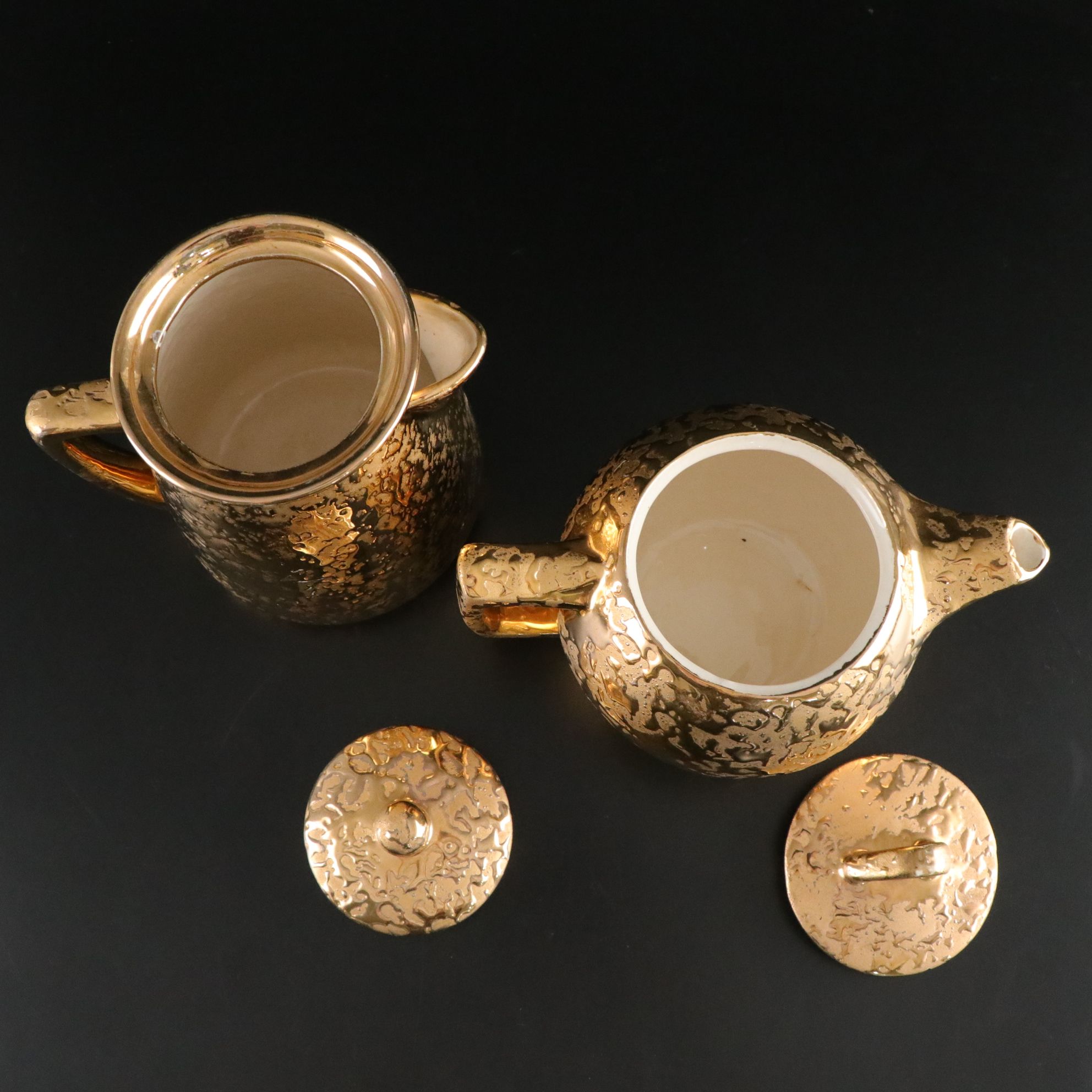 McCoy "Weeping Gold" Ceramic Tea Set with 24K Gold Drip Detail, Mid-20th Century