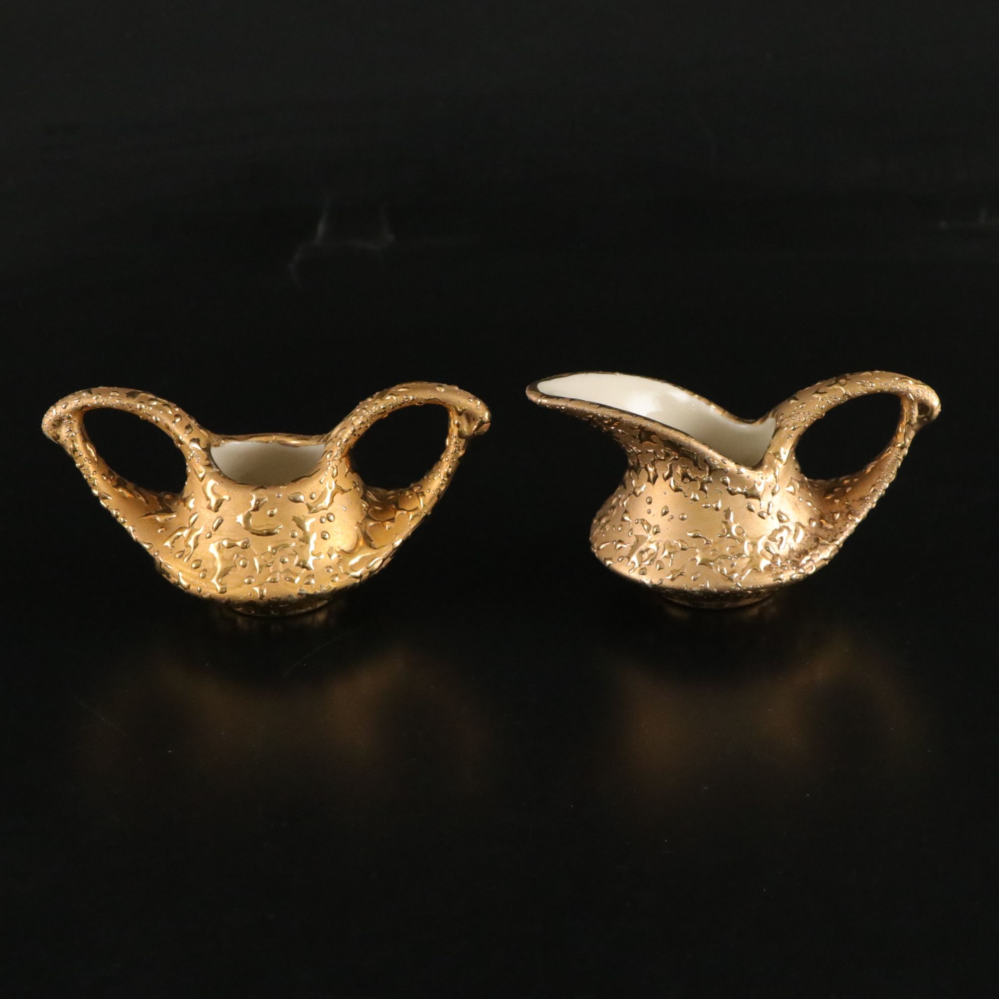 McCoy "Weeping Gold" Ceramic Tea Set with 24K Gold Drip Detail, Mid-20th Century