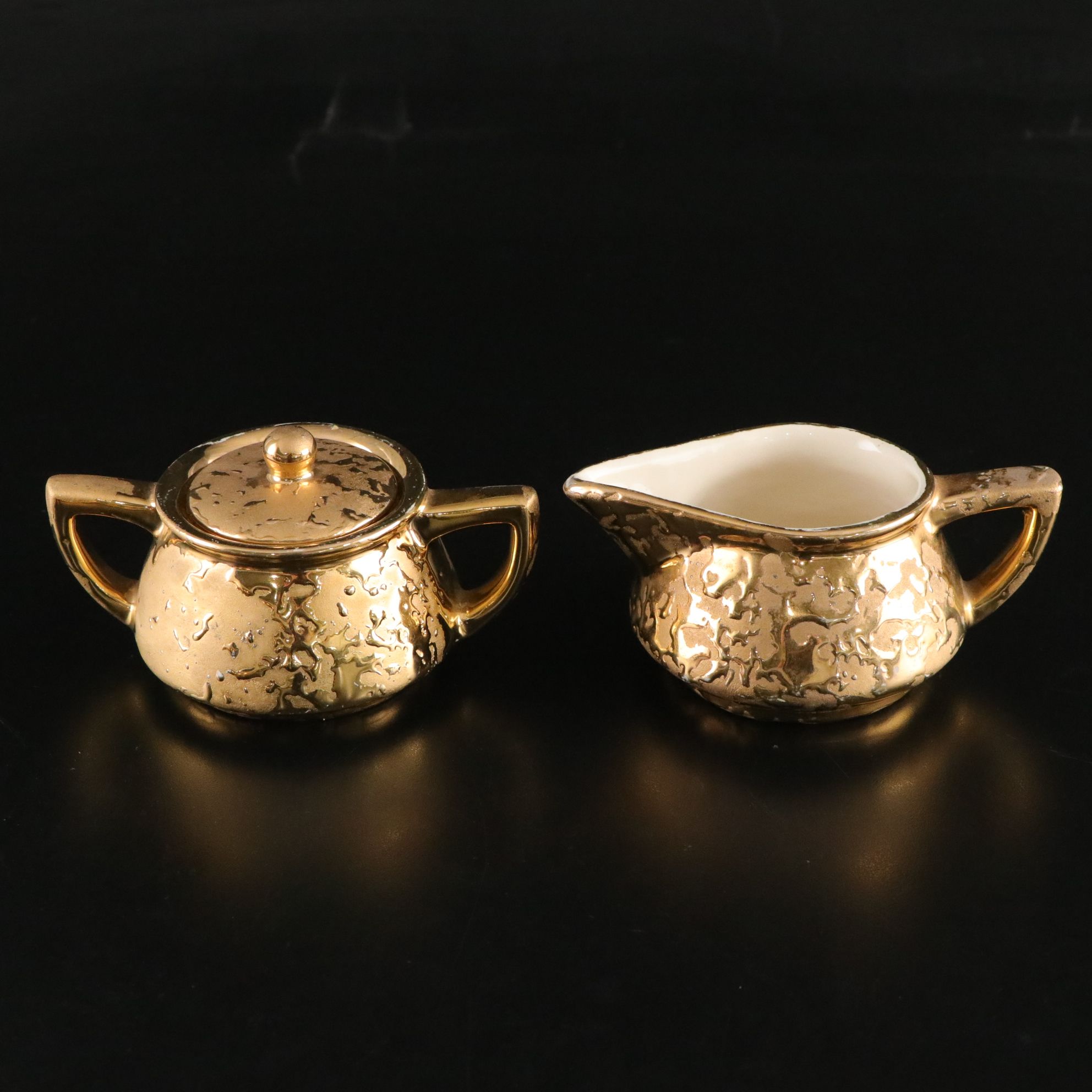 McCoy "Weeping Gold" Ceramic Tea Set with 24K Gold Drip Detail, Mid-20th Century