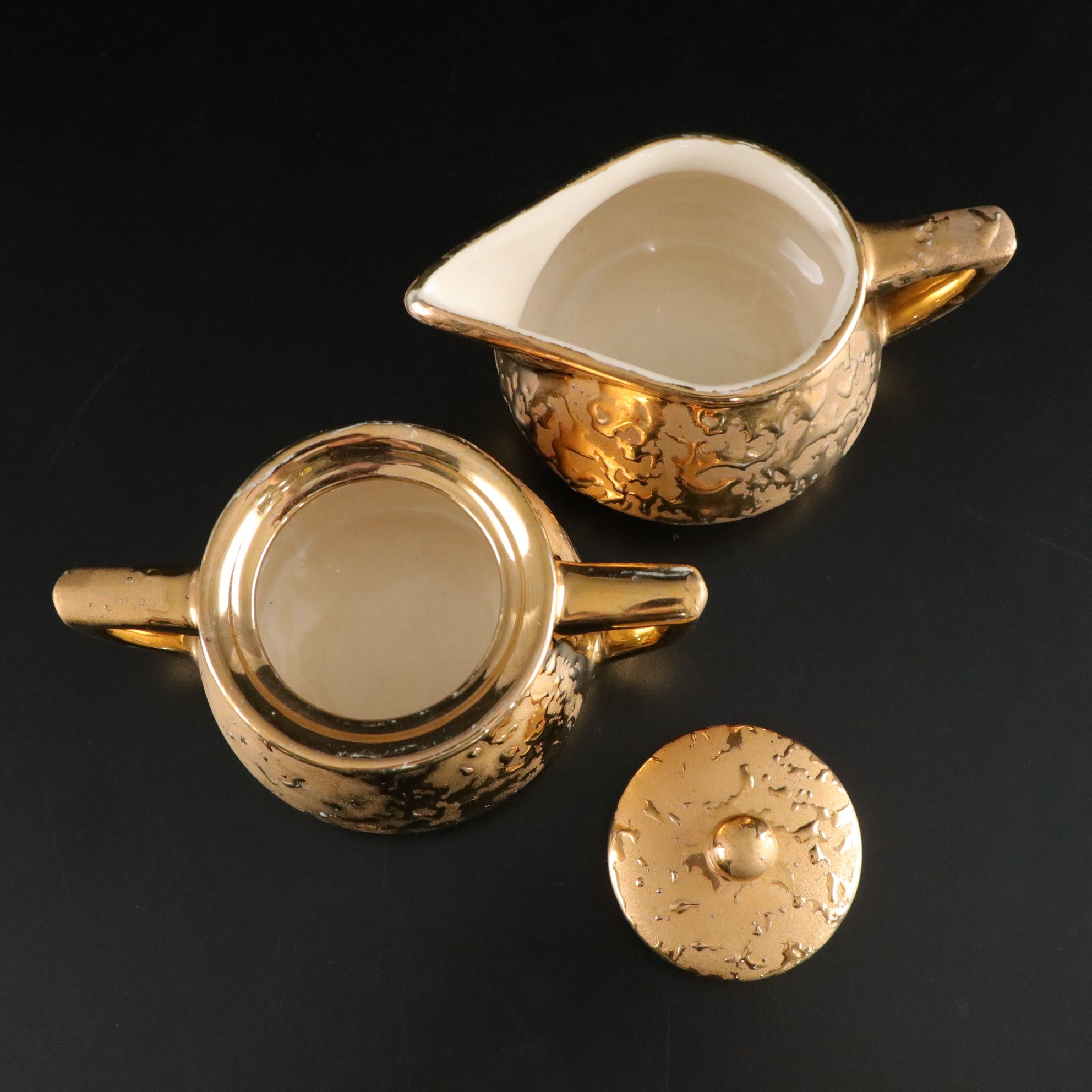 McCoy "Weeping Gold" Ceramic Tea Set with 24K Gold Drip Detail, Mid-20th Century