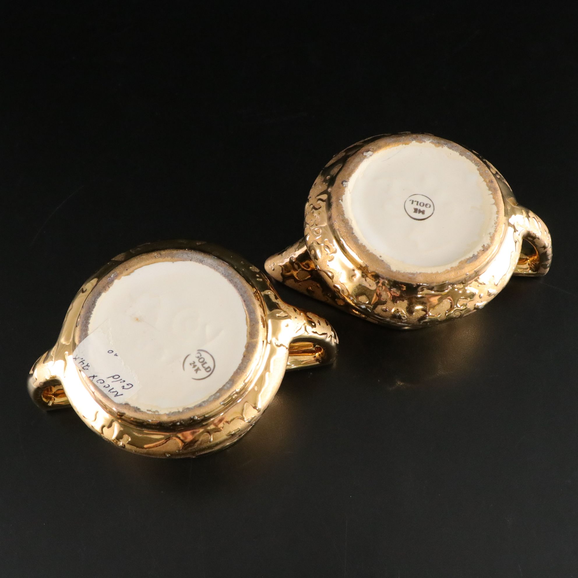 McCoy "Weeping Gold" Ceramic Tea Set with 24K Gold Drip Detail, Mid-20th Century