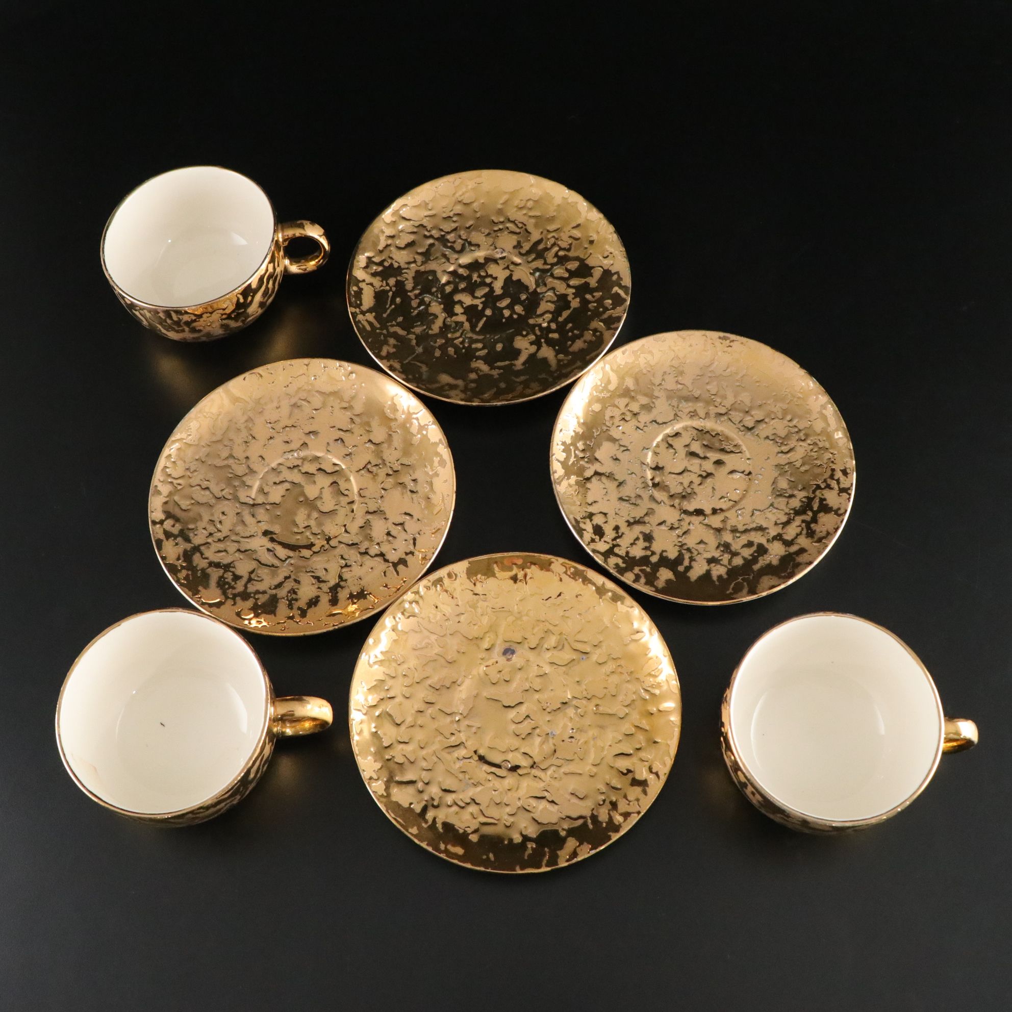McCoy "Weeping Gold" Ceramic Tea Set with 24K Gold Drip Detail, Mid-20th Century