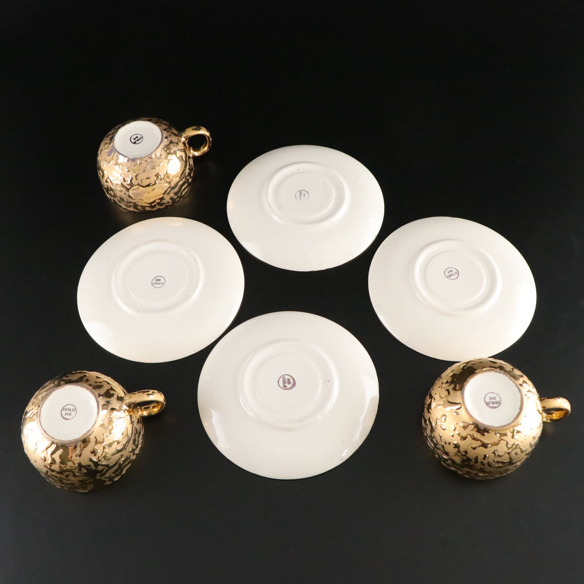 McCoy "Weeping Gold" Ceramic Tea Set with 24K Gold Drip Detail, Mid-20th Century
