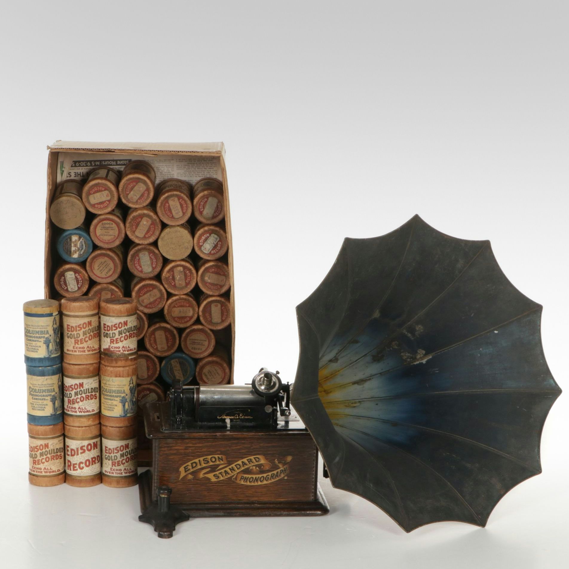 Edison Standard Phonograph with Wax Cylinders, Early 20th Century