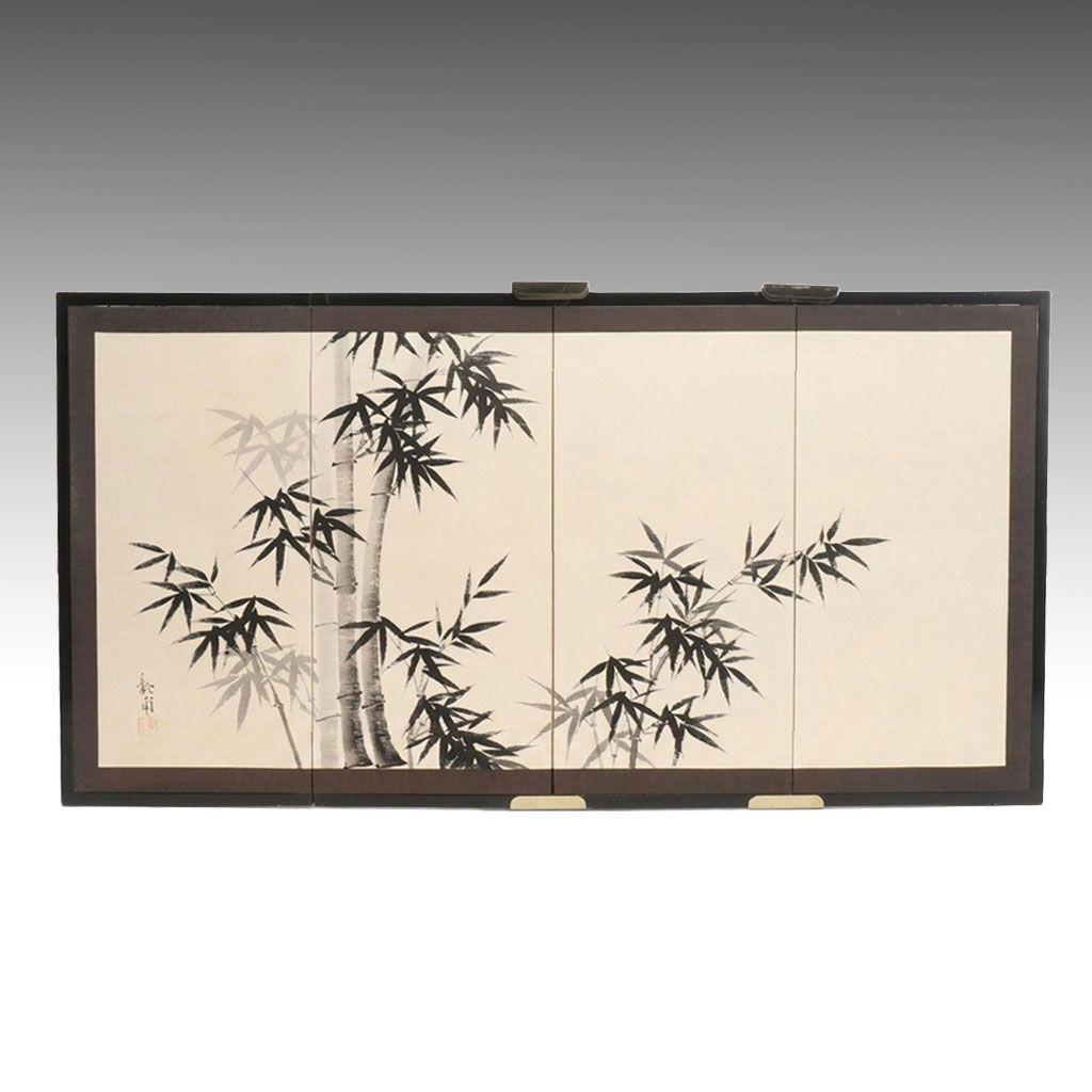 Japanese Four-Panel Ink Wash Painting Table Screen, Mid to Late 20th Century