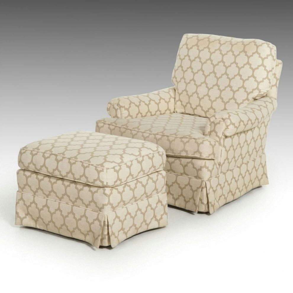 Hickory Chair and Matching Ottoman with Geometric Trellis Pattern, 21st Century