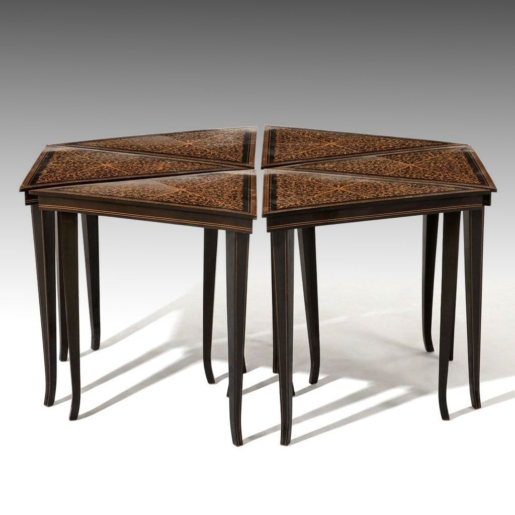 Set of Six Italian Neoclassical Style Inlaid Mahogany Occasional Tables