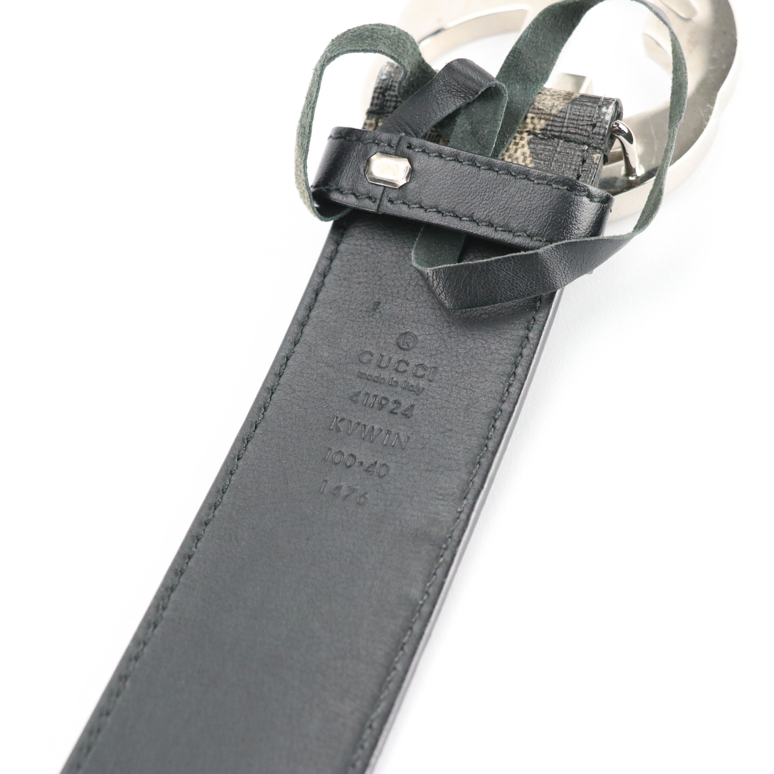 Gucci Interlocking G Belt in Printed GG Supreme Canvas and Black Leather