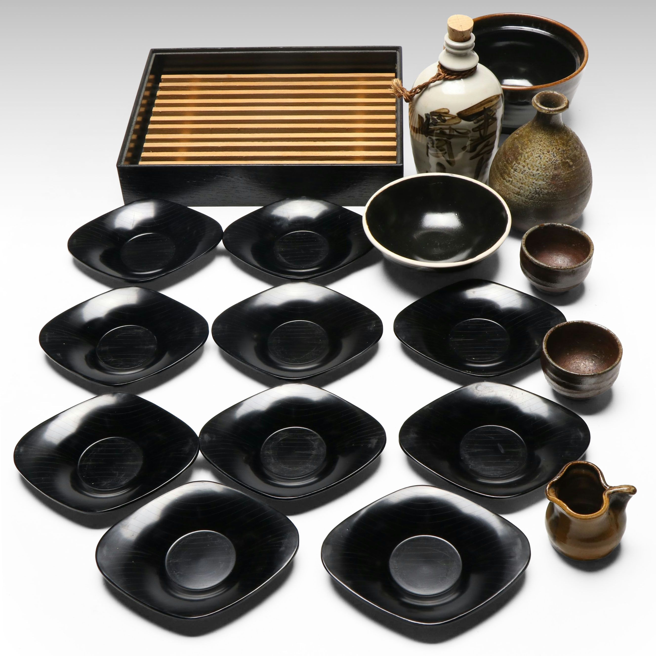 Japanese Ceramic Bottle with Other Tableware