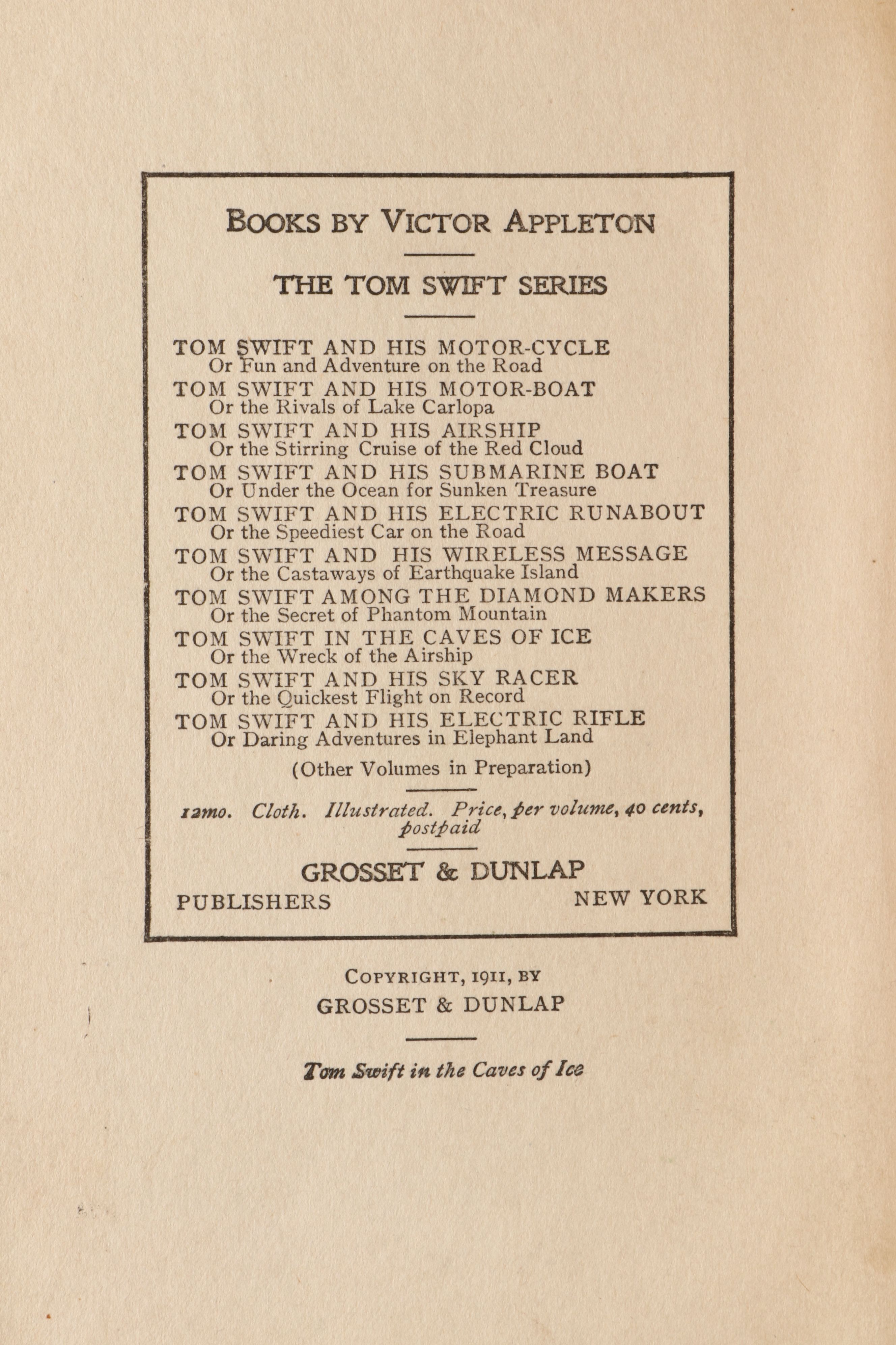 "Tom Swift" by Victor Appleton, "Mother West Wind" by Thornton W. Burgess, 1910s