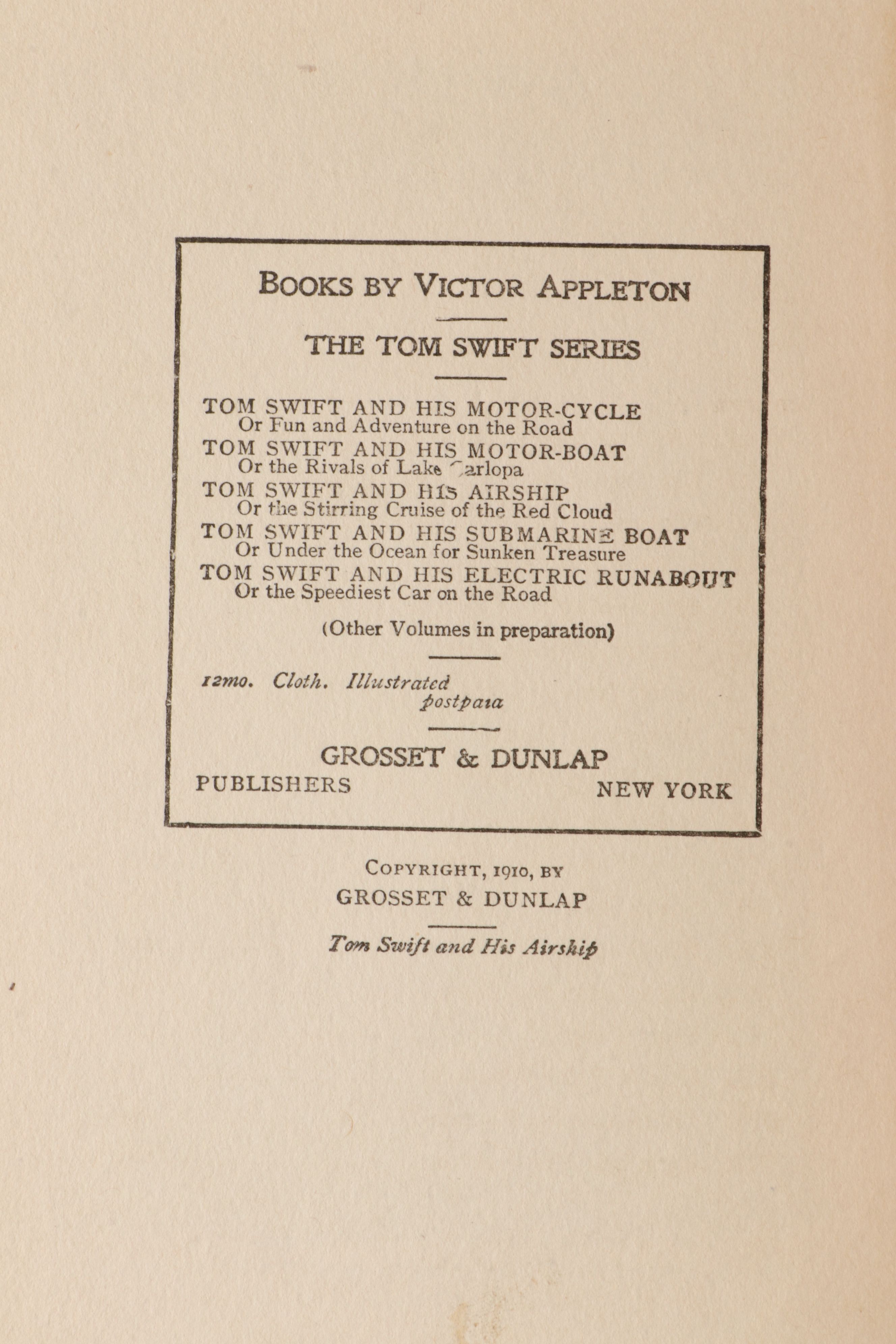 "Tom Swift" by Victor Appleton, "Mother West Wind" by Thornton W. Burgess, 1910s