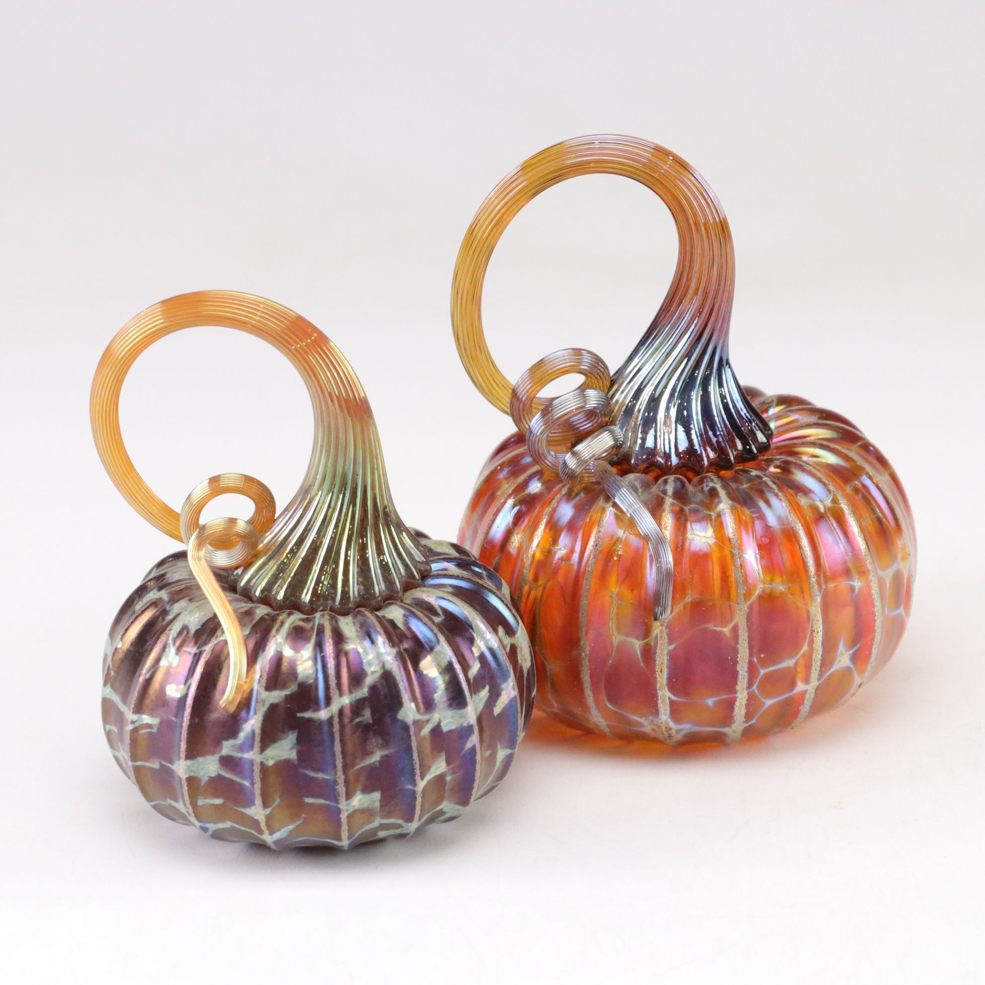 Jack Pine Signed Hand Blown Iridescent Glass Pumpkins