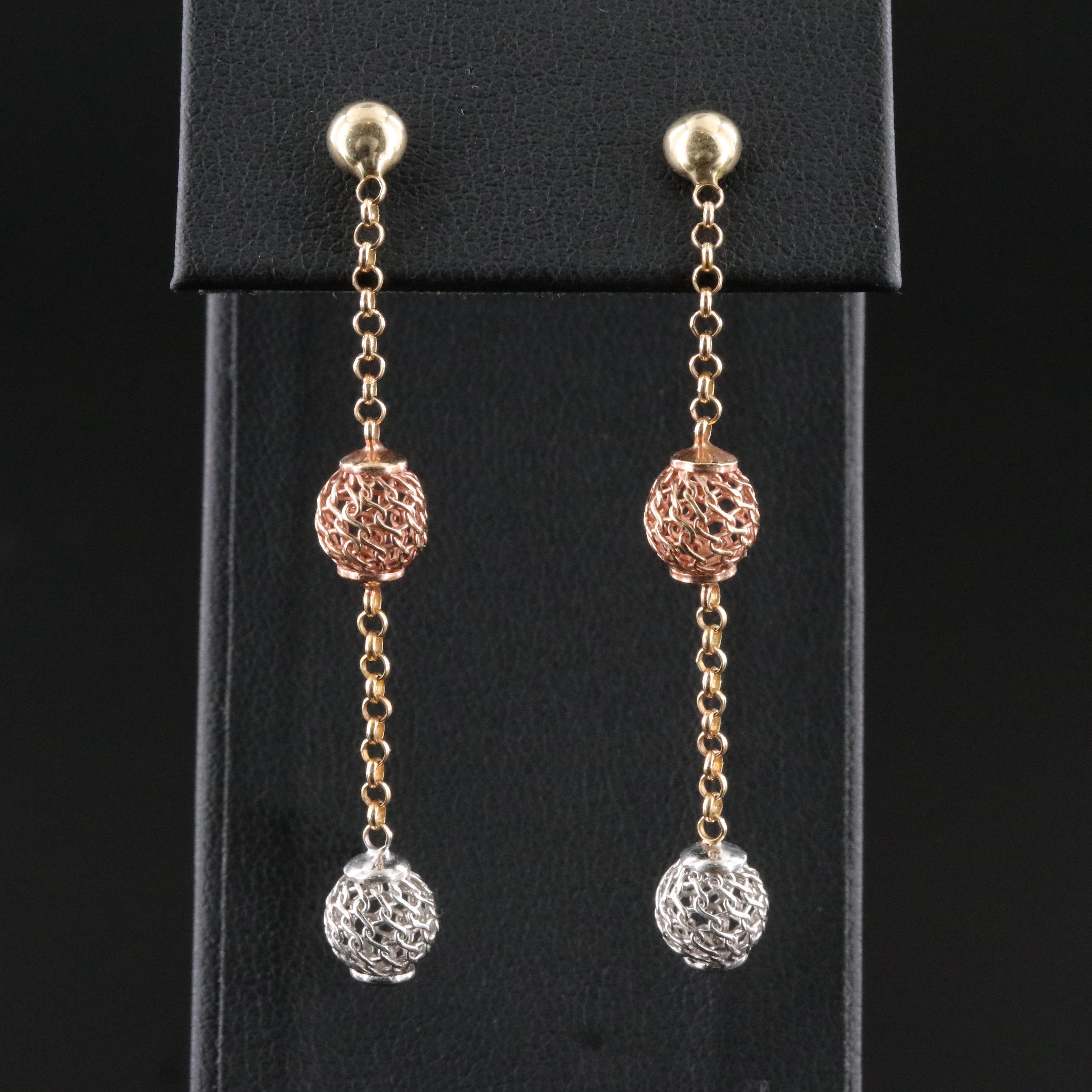 14K Tri-Color Drop Earrings