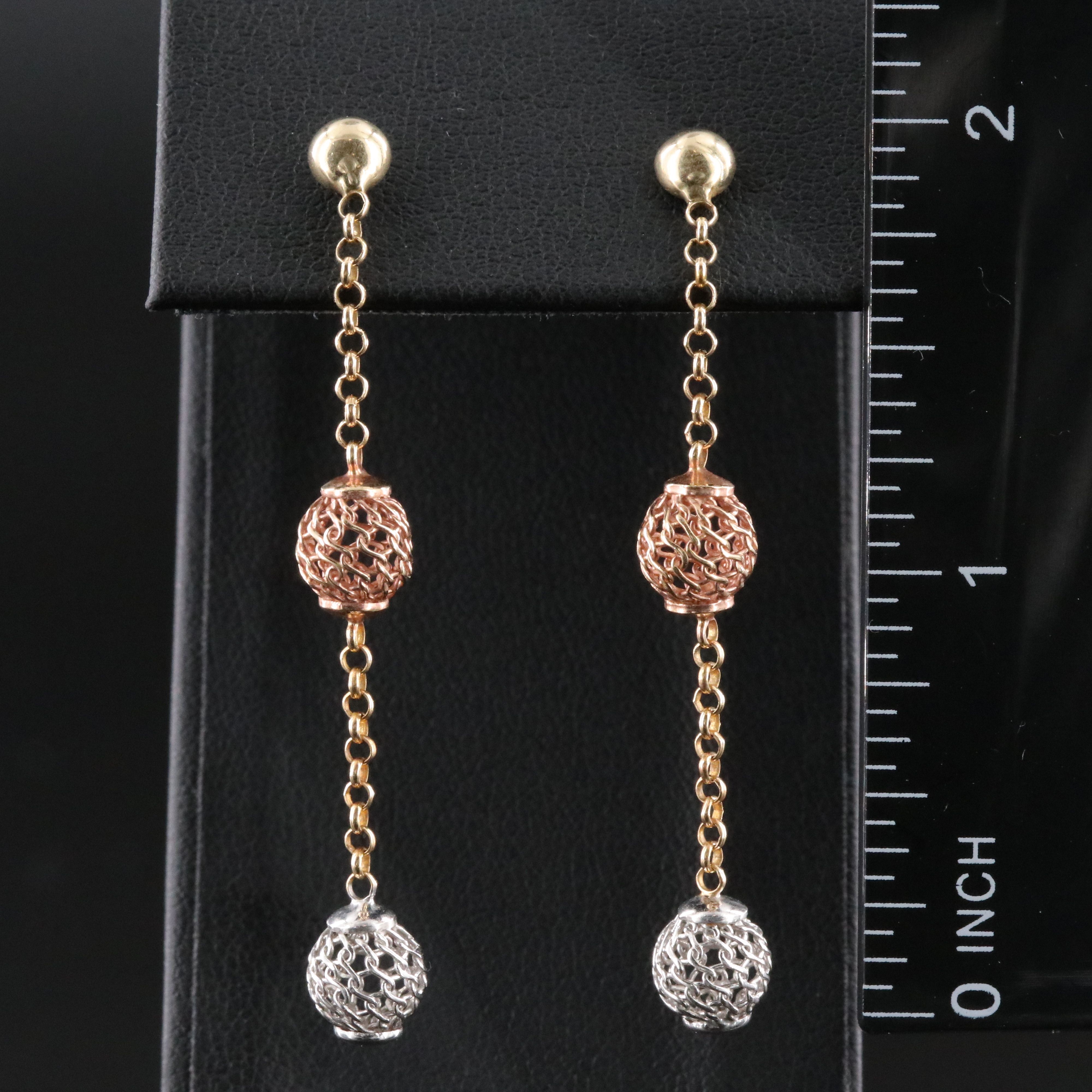 14K Tri-Color Drop Earrings