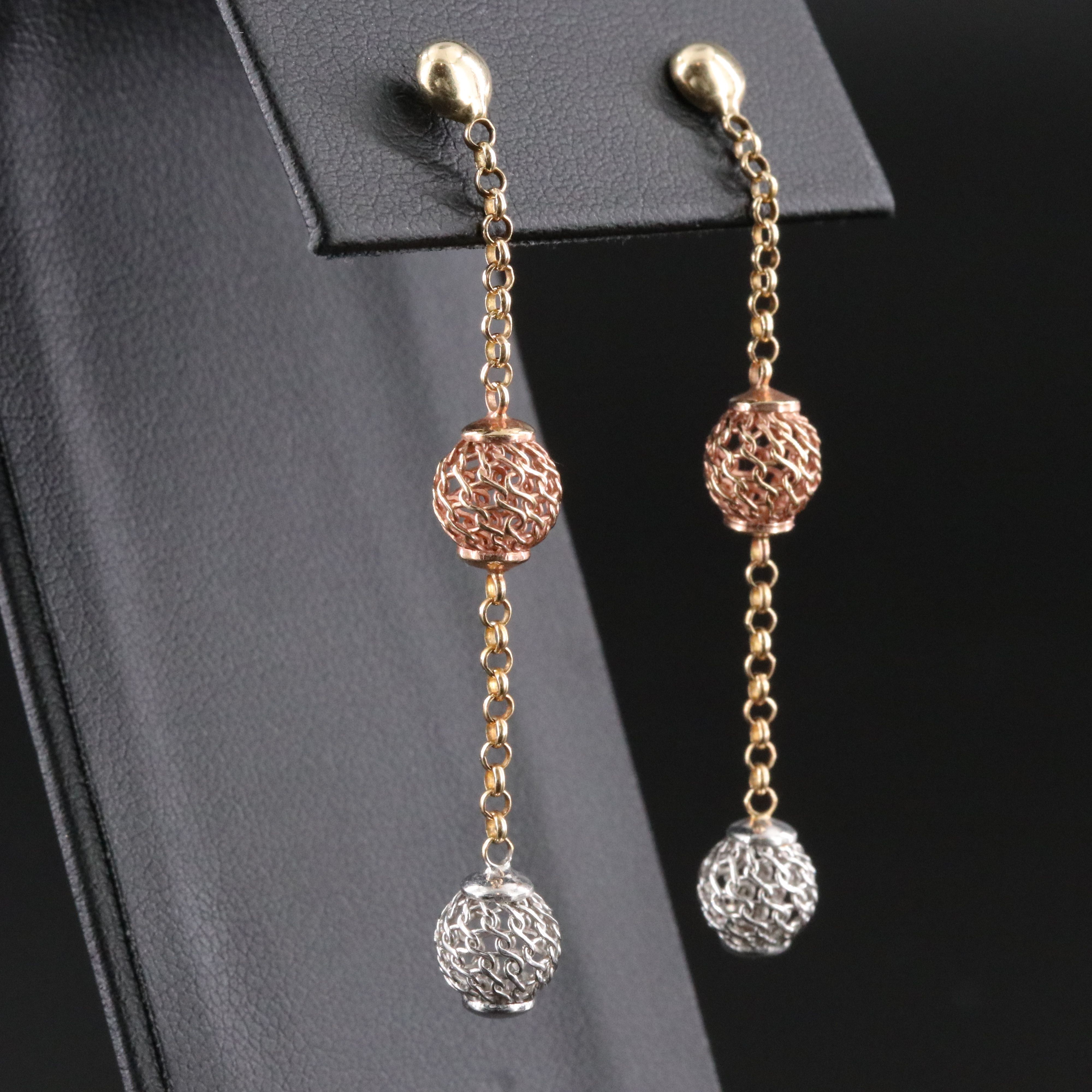 14K Tri-Color Drop Earrings