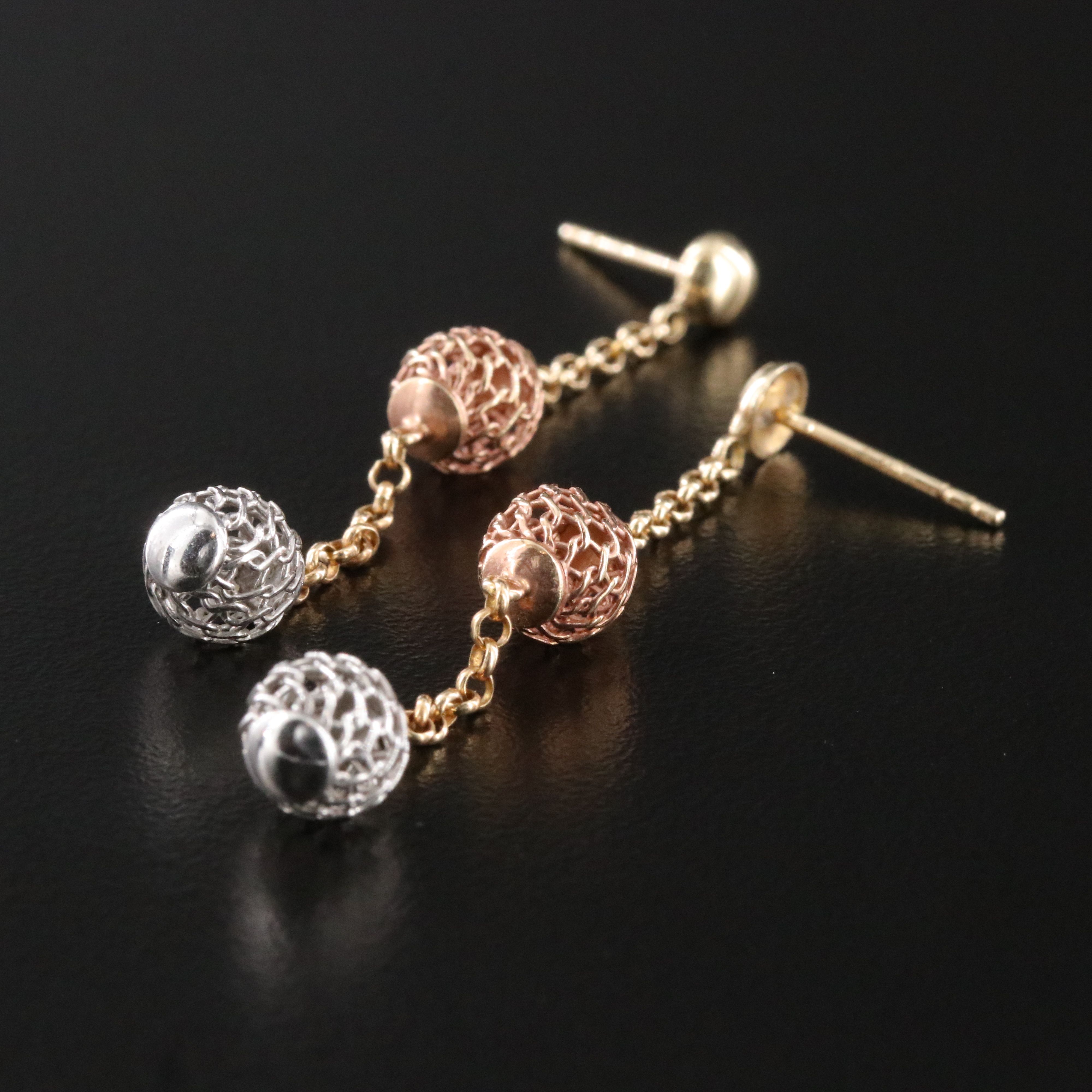 14K Tri-Color Drop Earrings