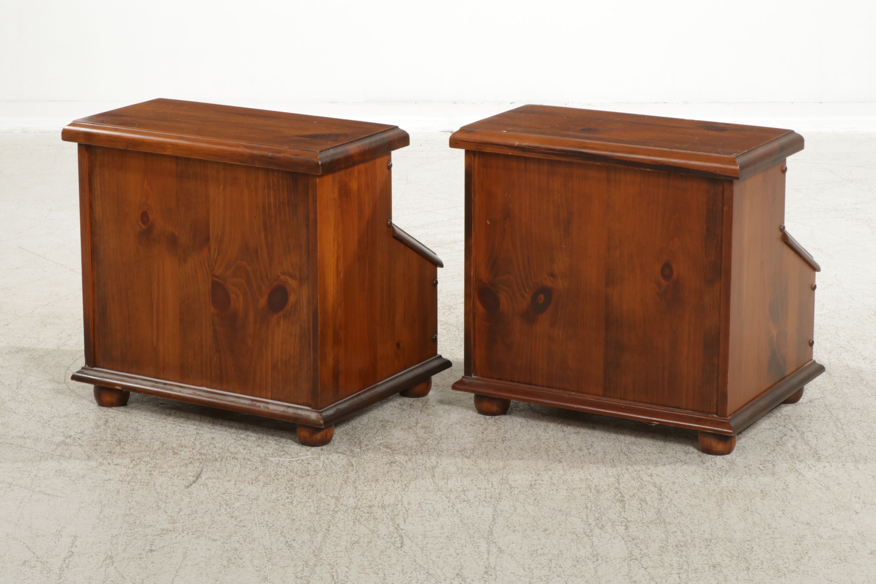 Colonial Revival Pine Step-Back Slant-Front Nightstands, Mid to Late 20th C.