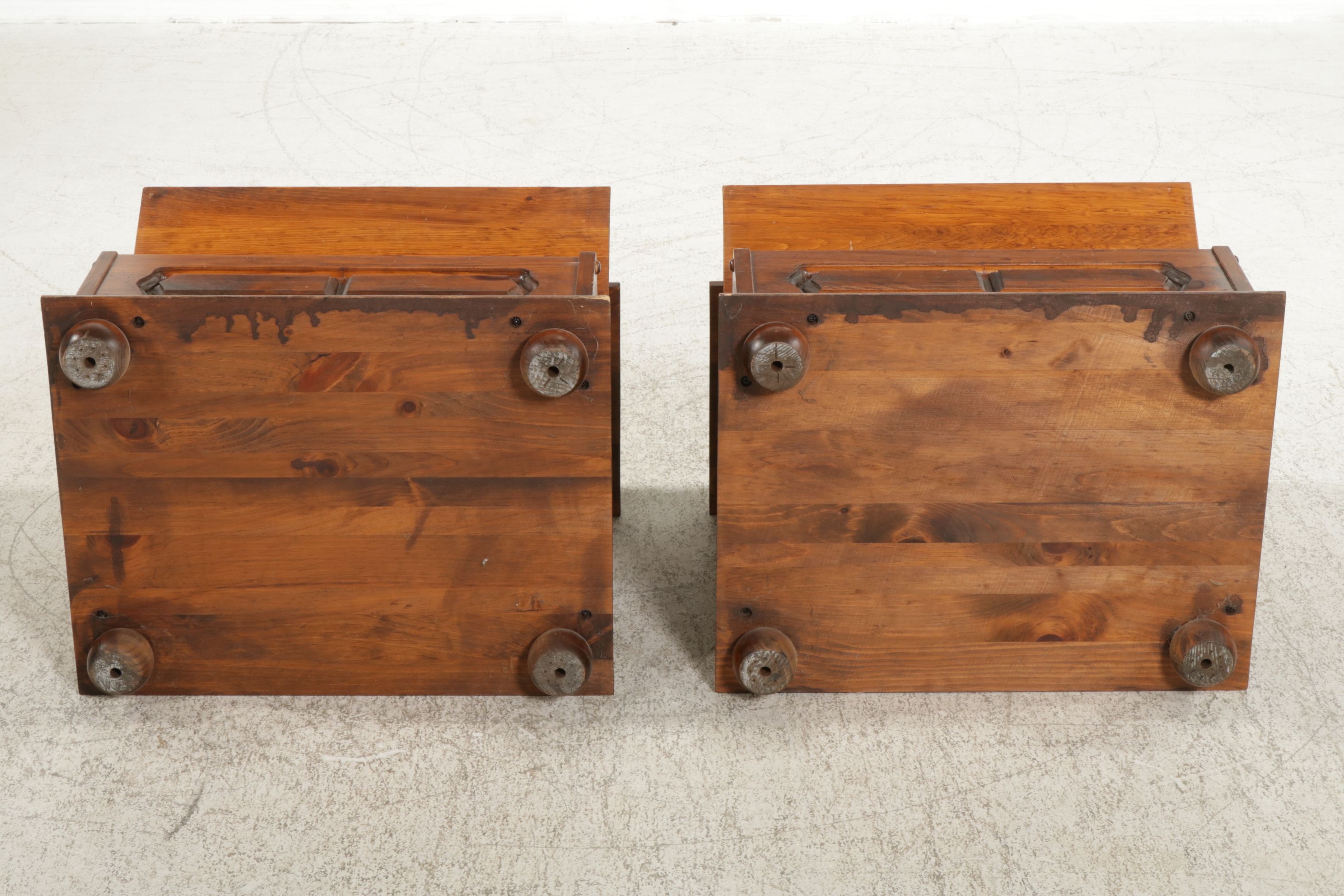 Colonial Revival Pine Step-Back Slant-Front Nightstands, Mid to Late 20th C.