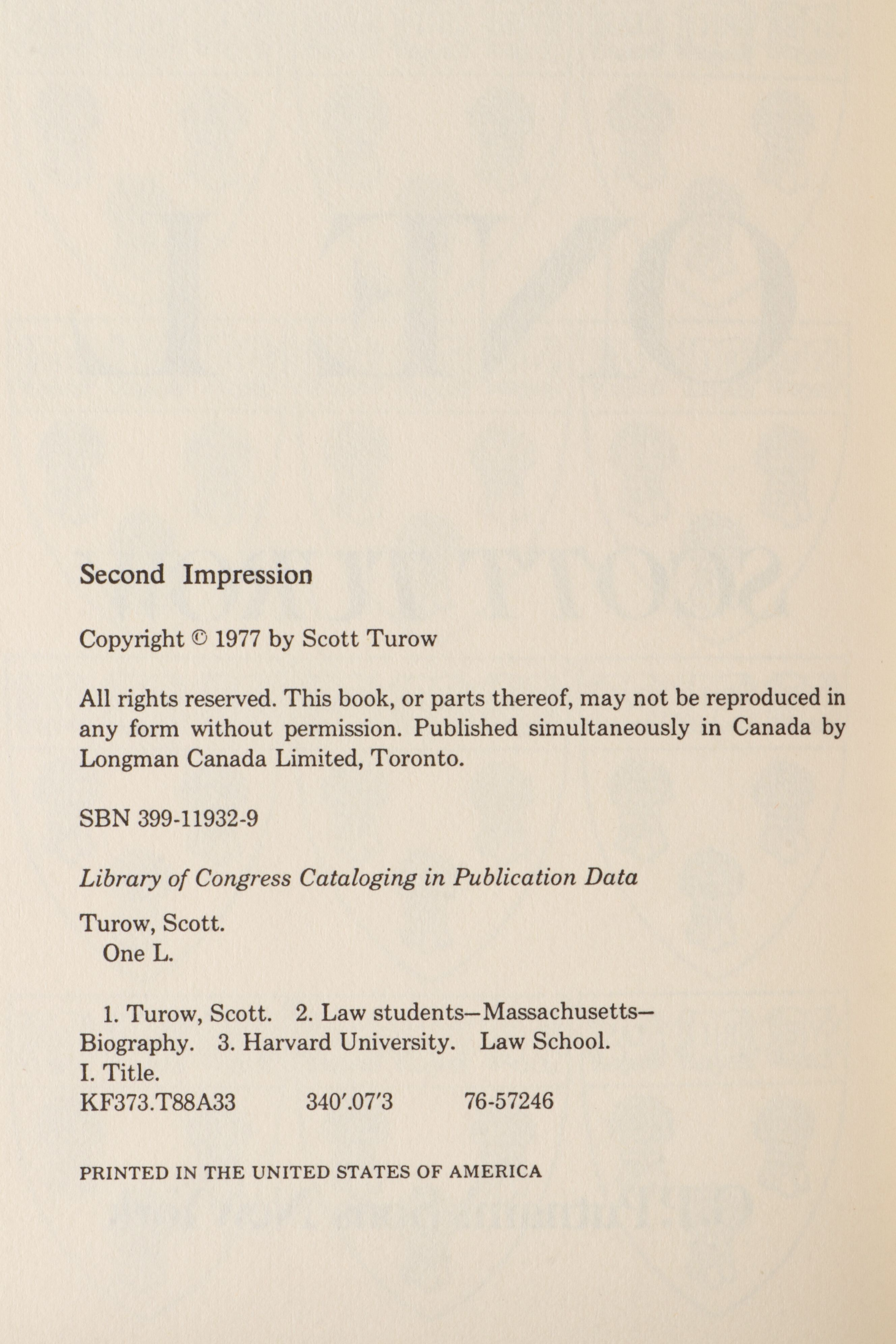"One L: An Inside Account of Life in the First Year at Harvard Law School"