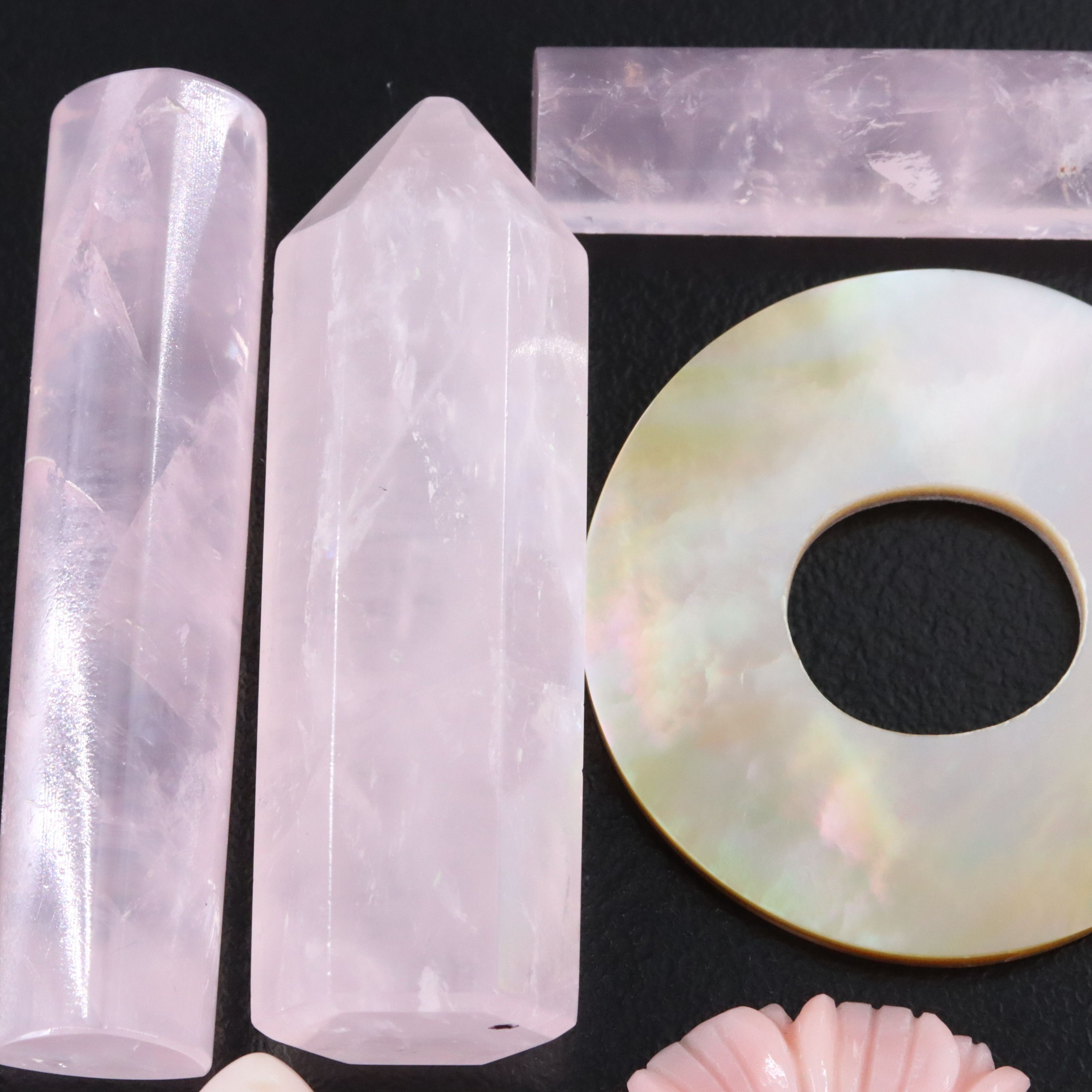 Loose Gemstone Lot Including Pearl, Rose Quartz and Mother-of-Pearl