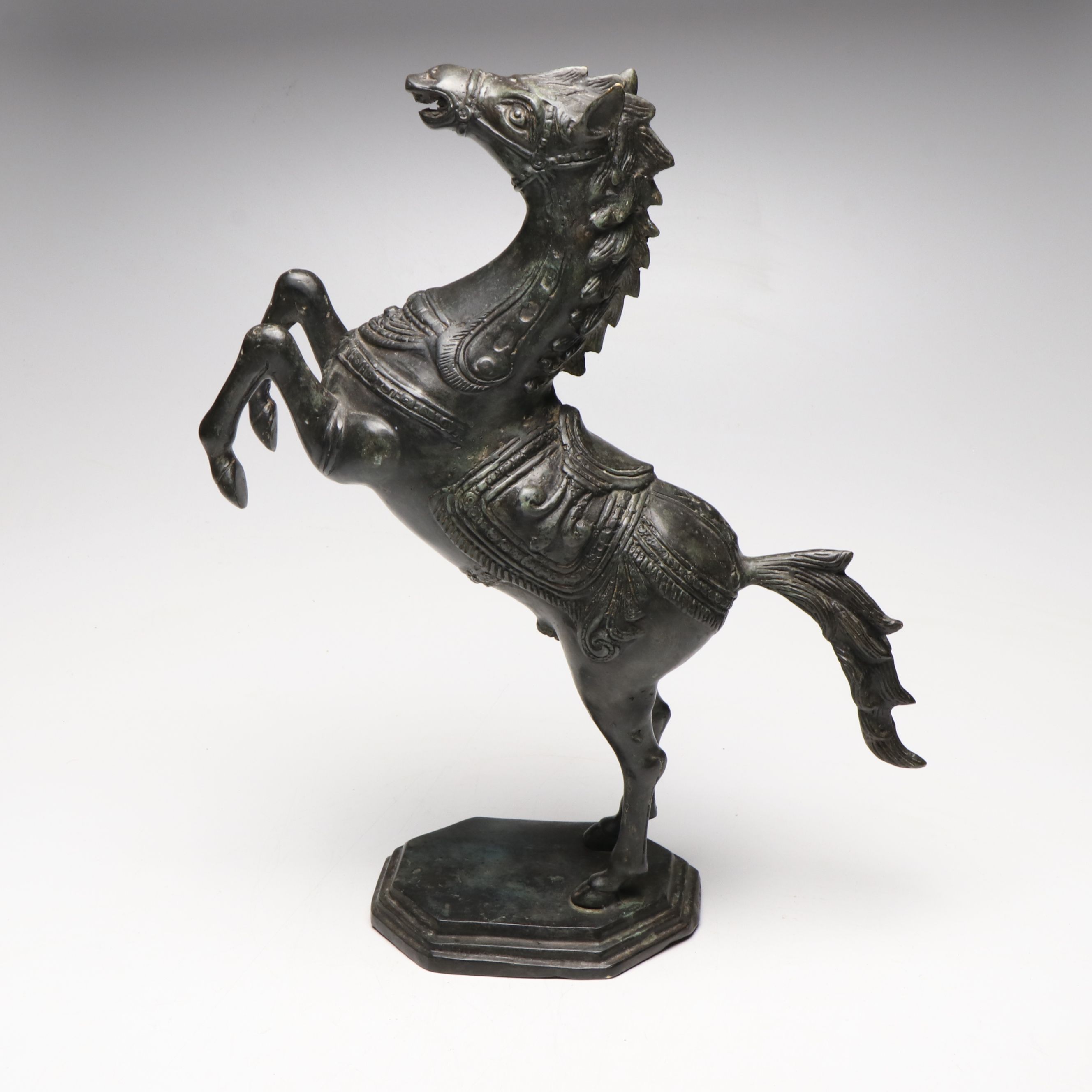 Chinese Style Bronzed Metal Rearing Horse Statuette