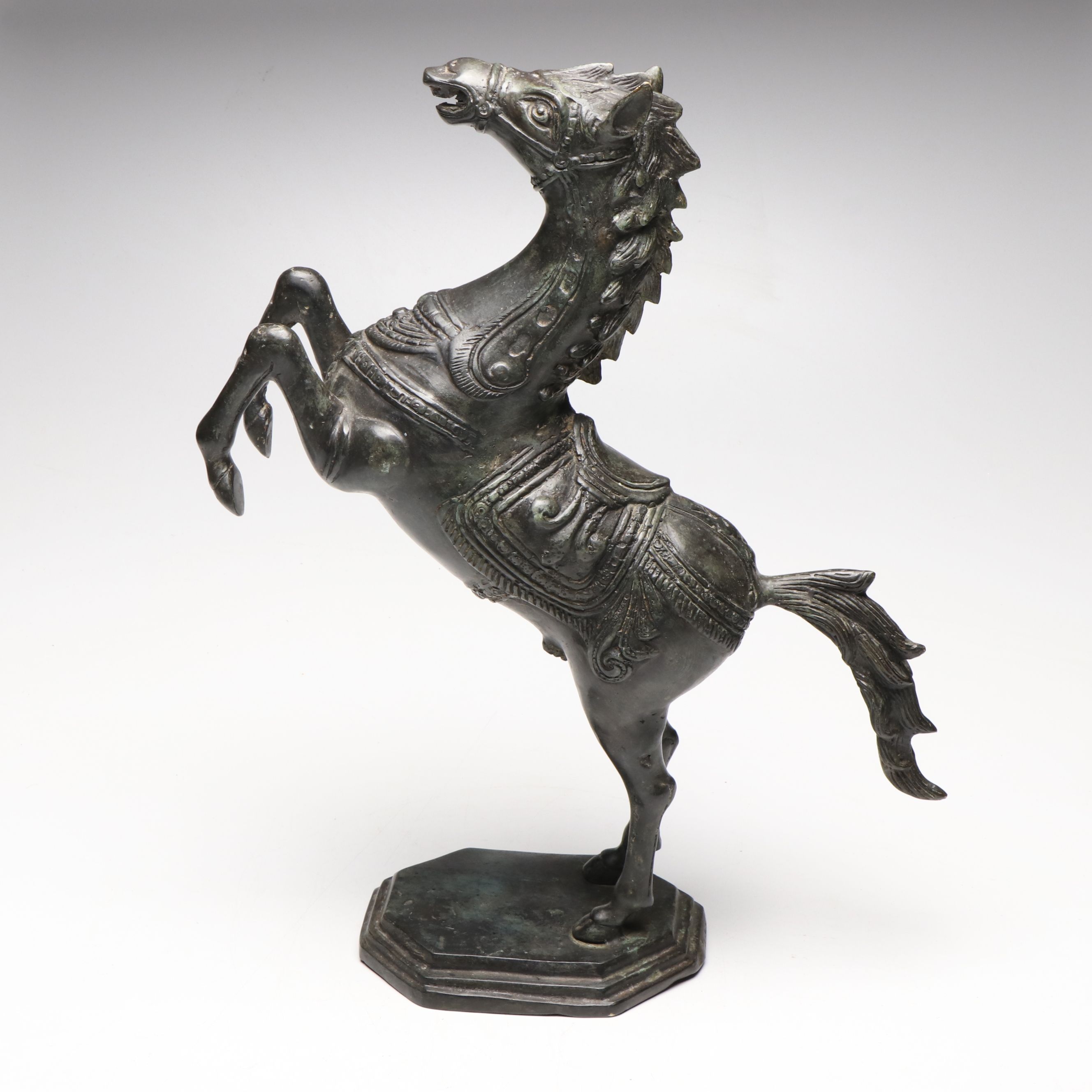 Chinese Style Bronzed Metal Rearing Horse Statuette