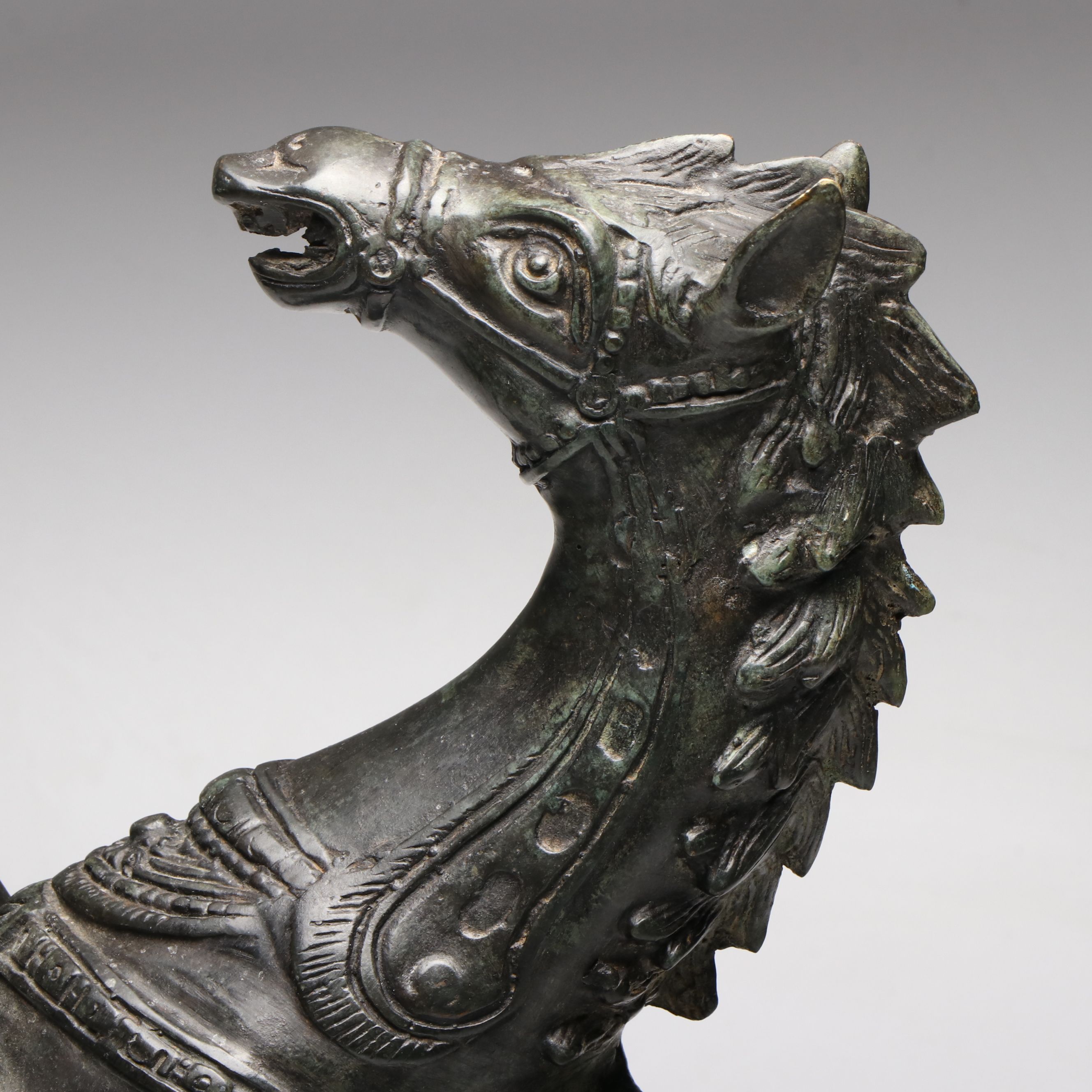Chinese Style Bronzed Metal Rearing Horse Statuette