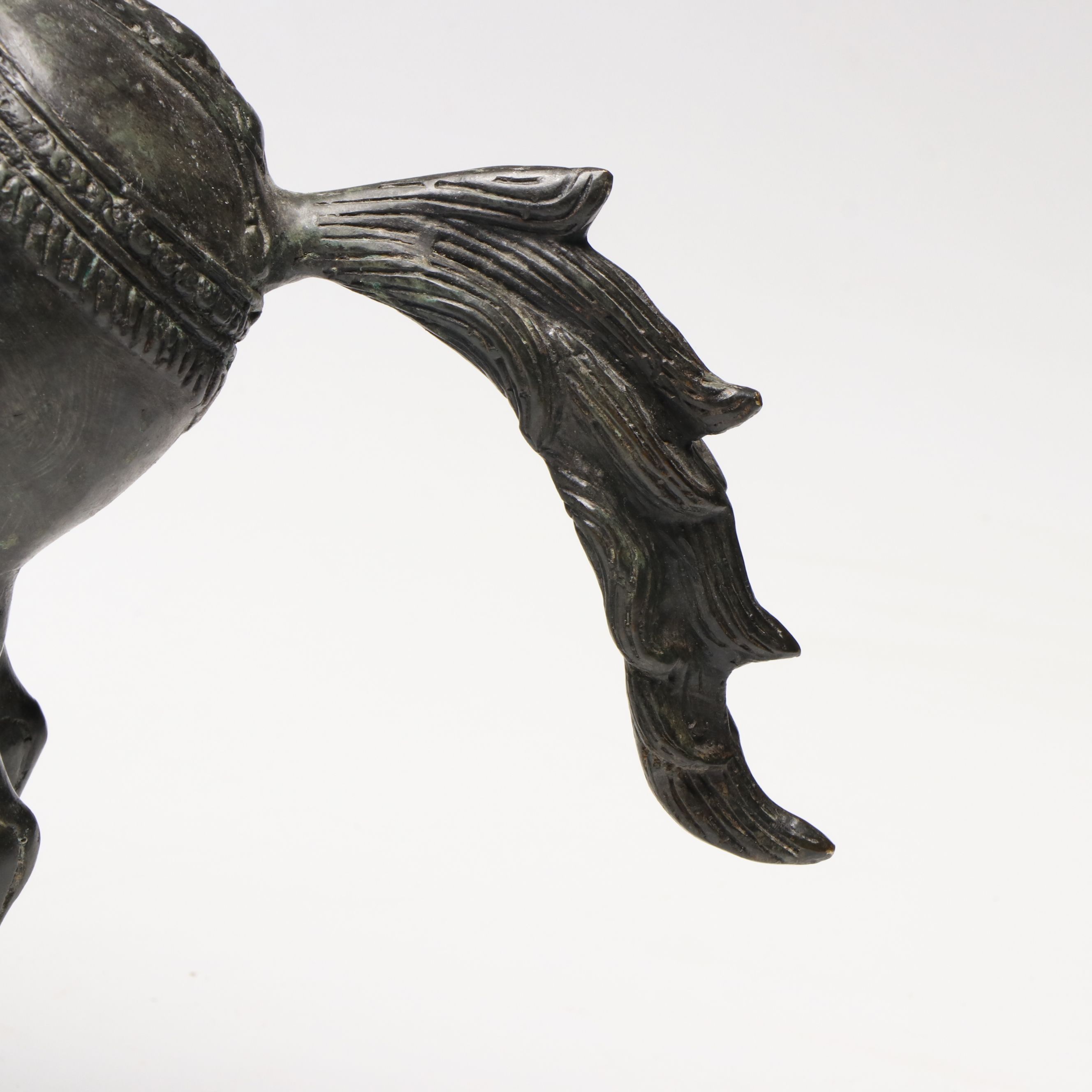 Chinese Style Bronzed Metal Rearing Horse Statuette