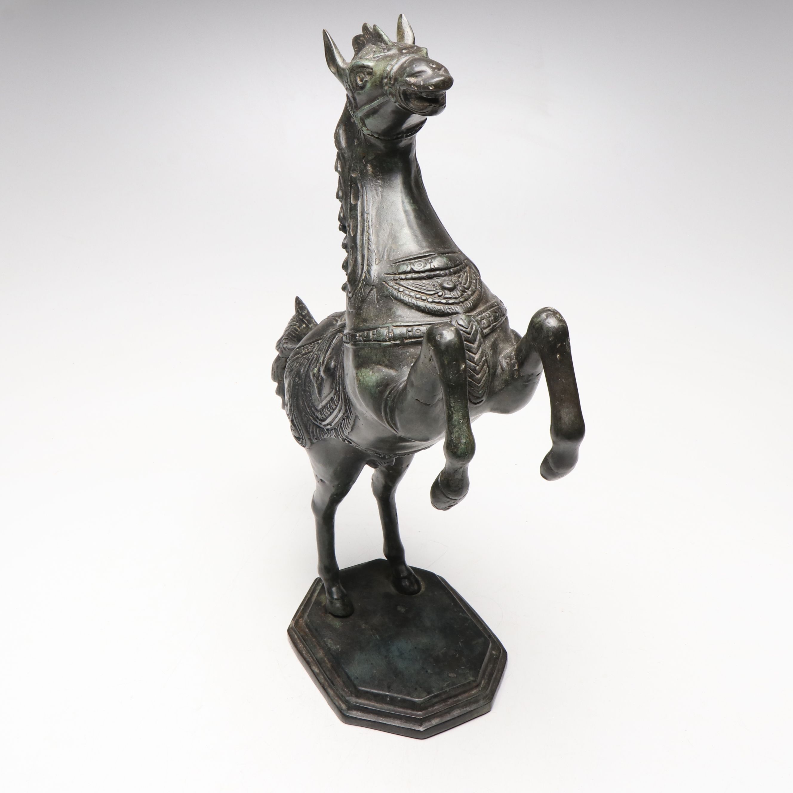 Chinese Style Bronzed Metal Rearing Horse Statuette