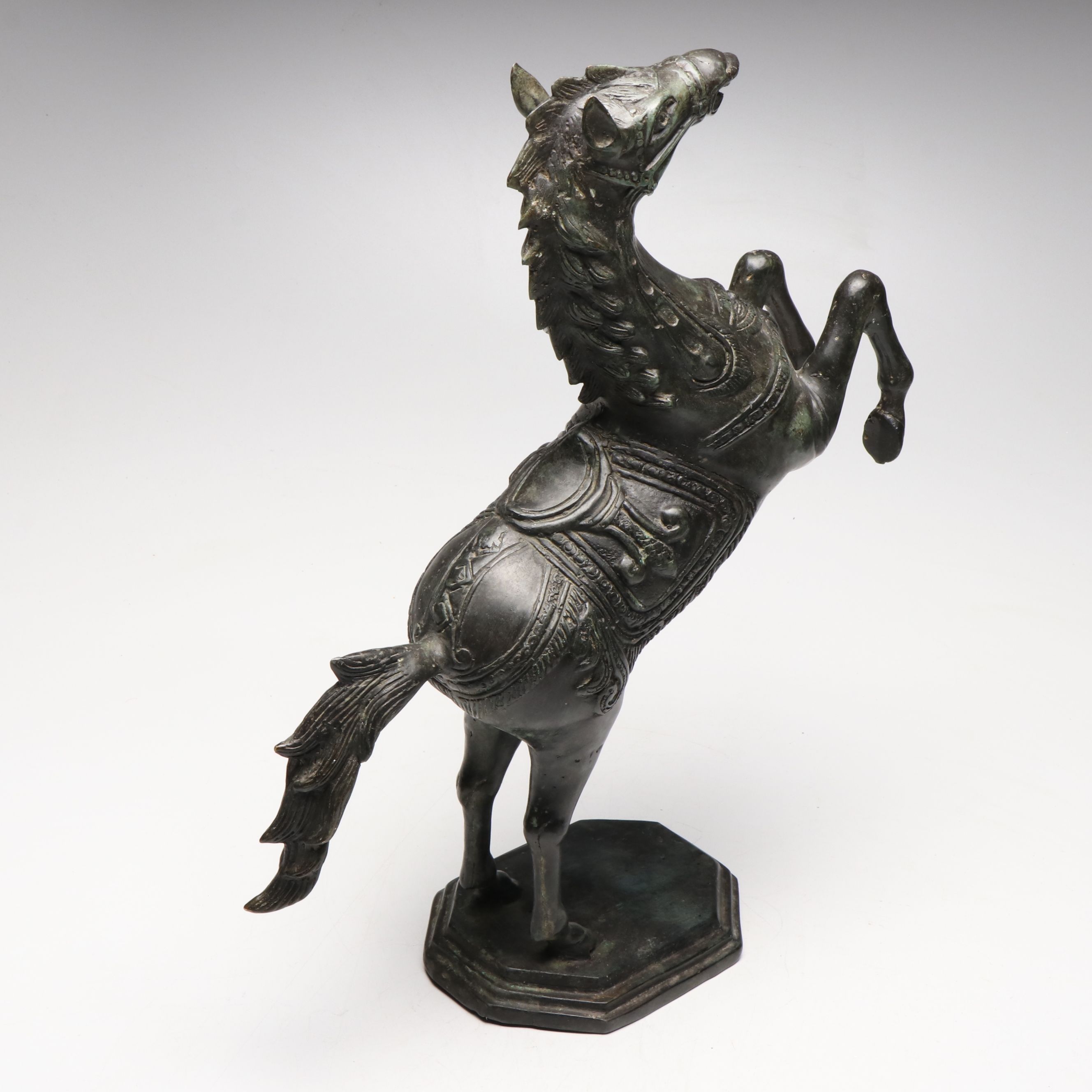 Chinese Style Bronzed Metal Rearing Horse Statuette
