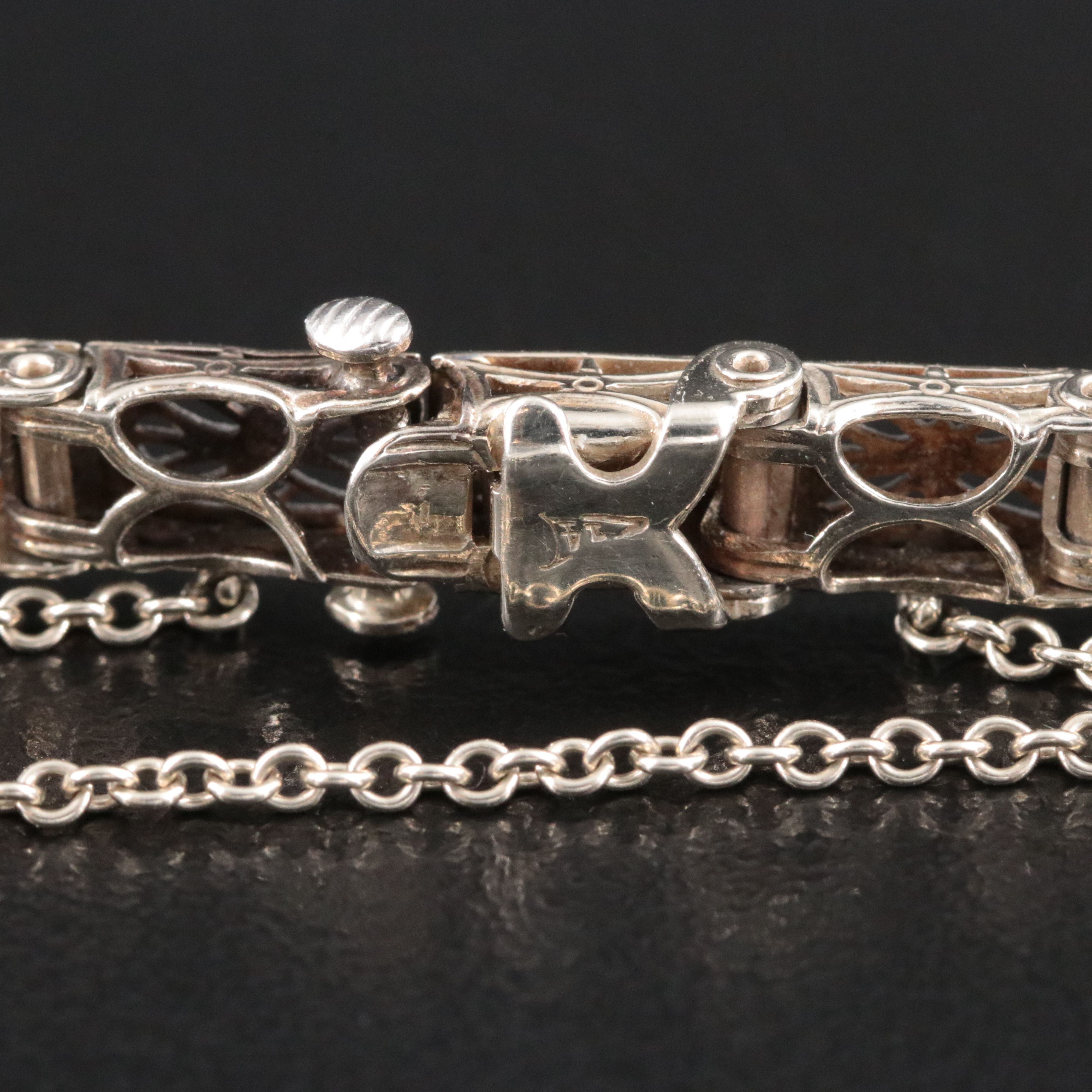 Art Deco Kohn & Co. 14K 0.57 CTW Diamond and Sapphire Filigree Panel Bracelet