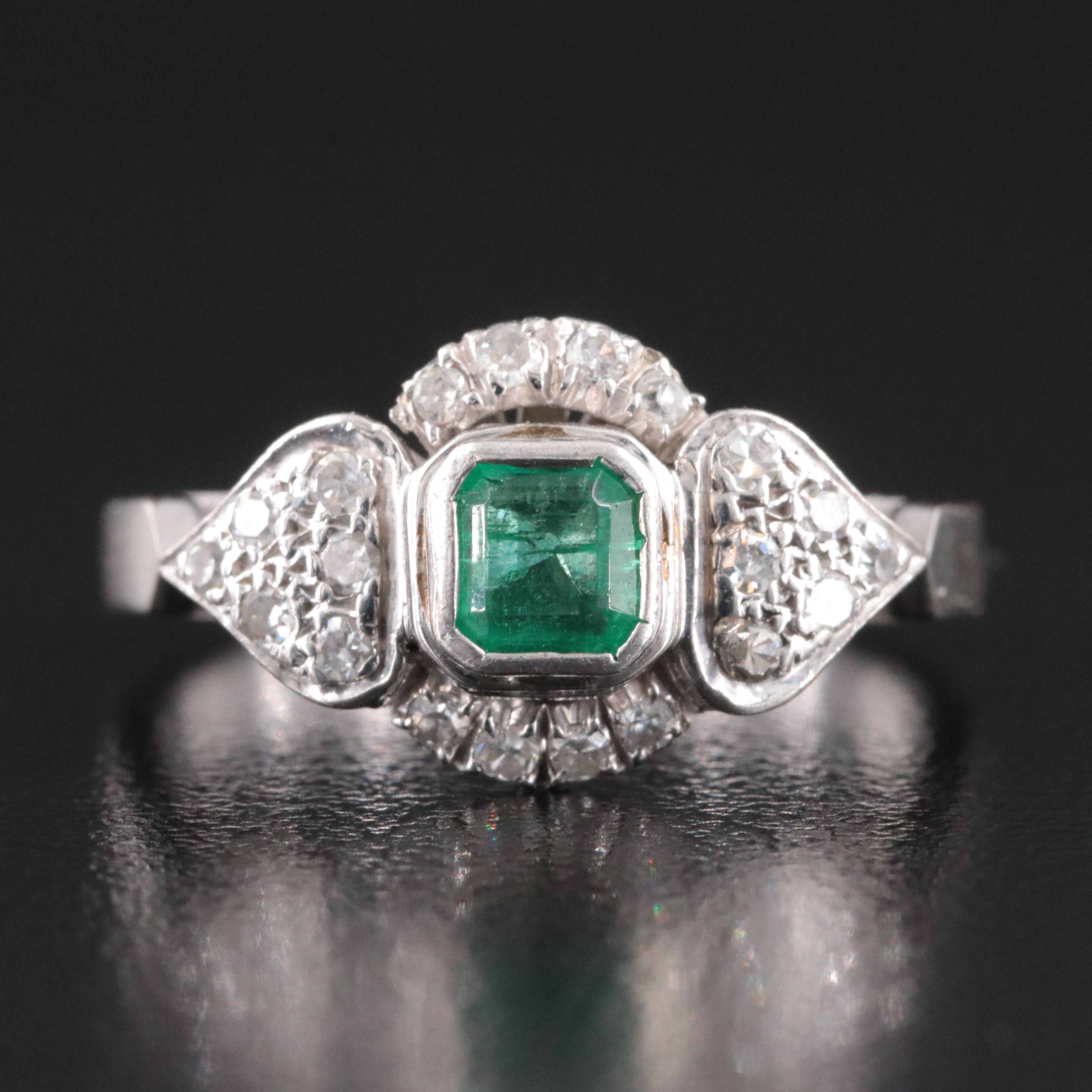 10K Emerald and Diamond Ring