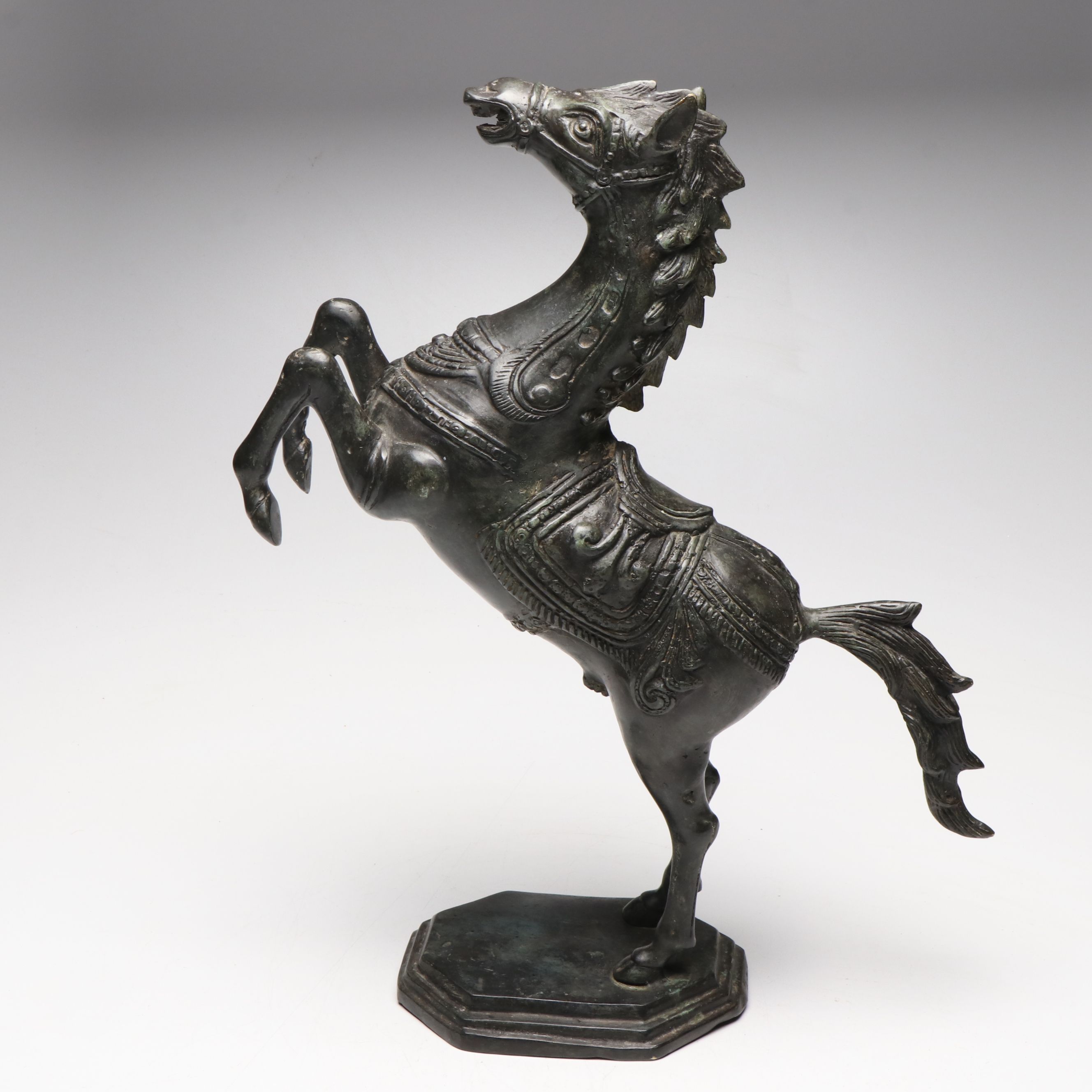 Chinese Style Bronzed Metal Rearing Horse Statuette