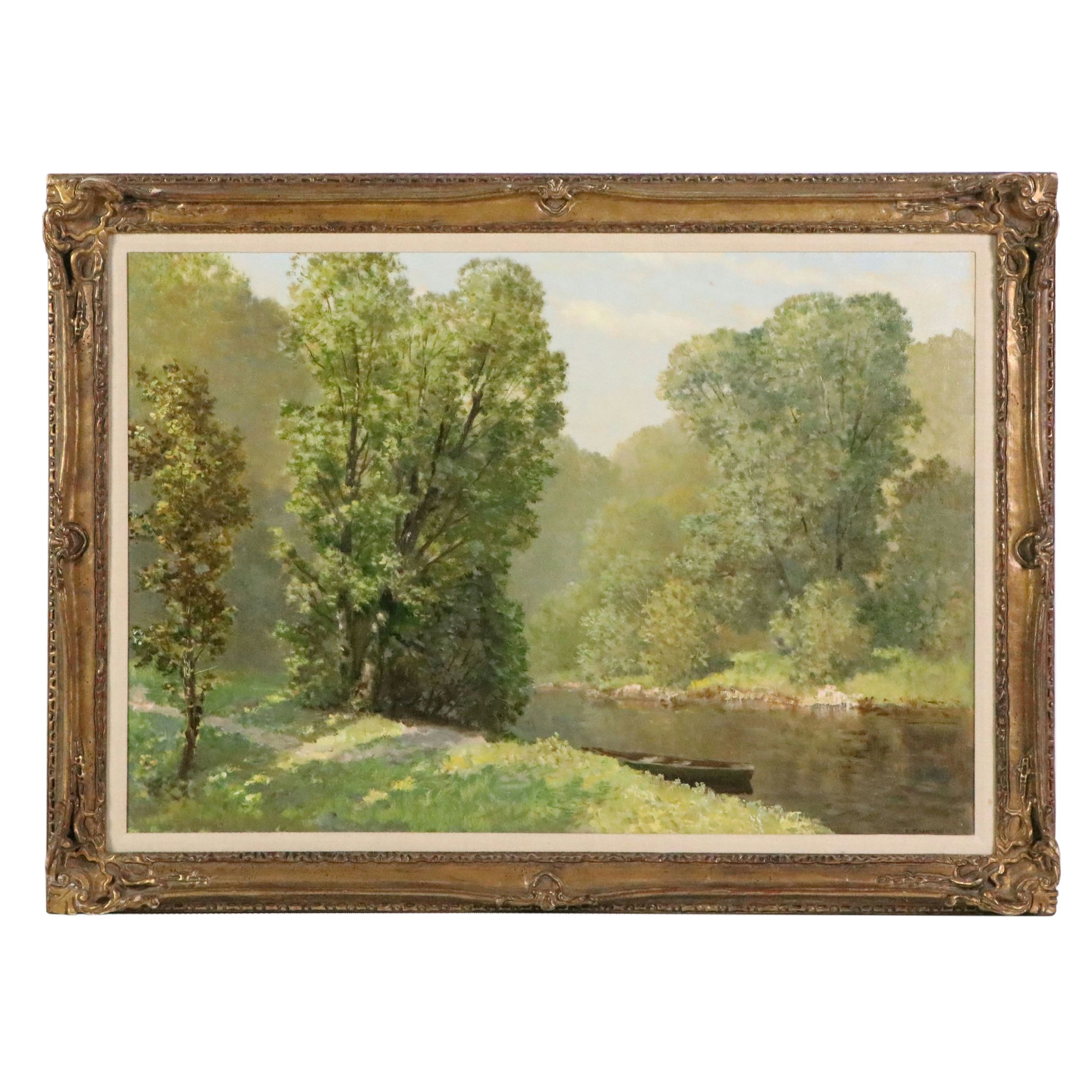 Konstantin Mackiewicz River Landscape Oil Painting