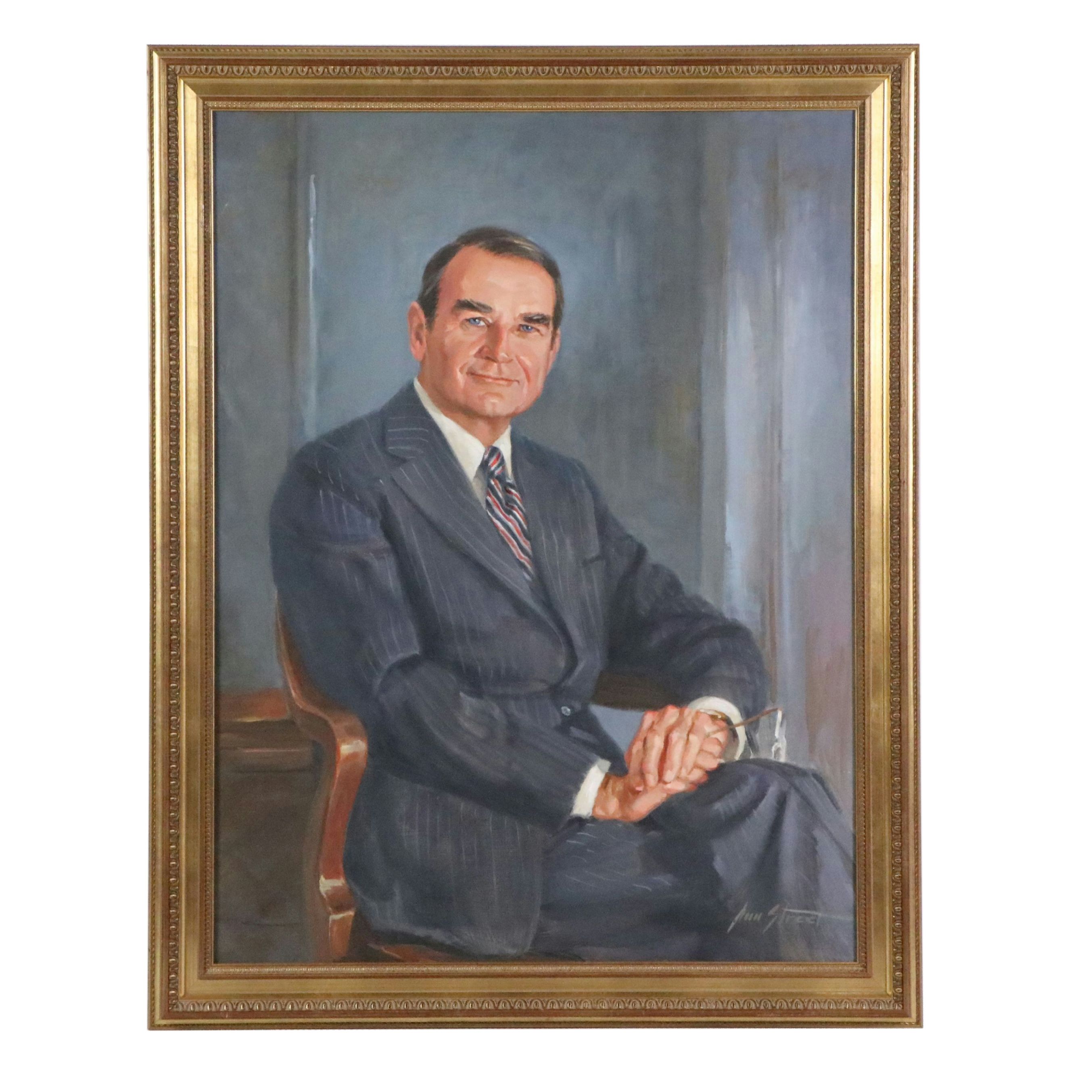 Ann Street Portrait Oil Painting, Late 20th Century