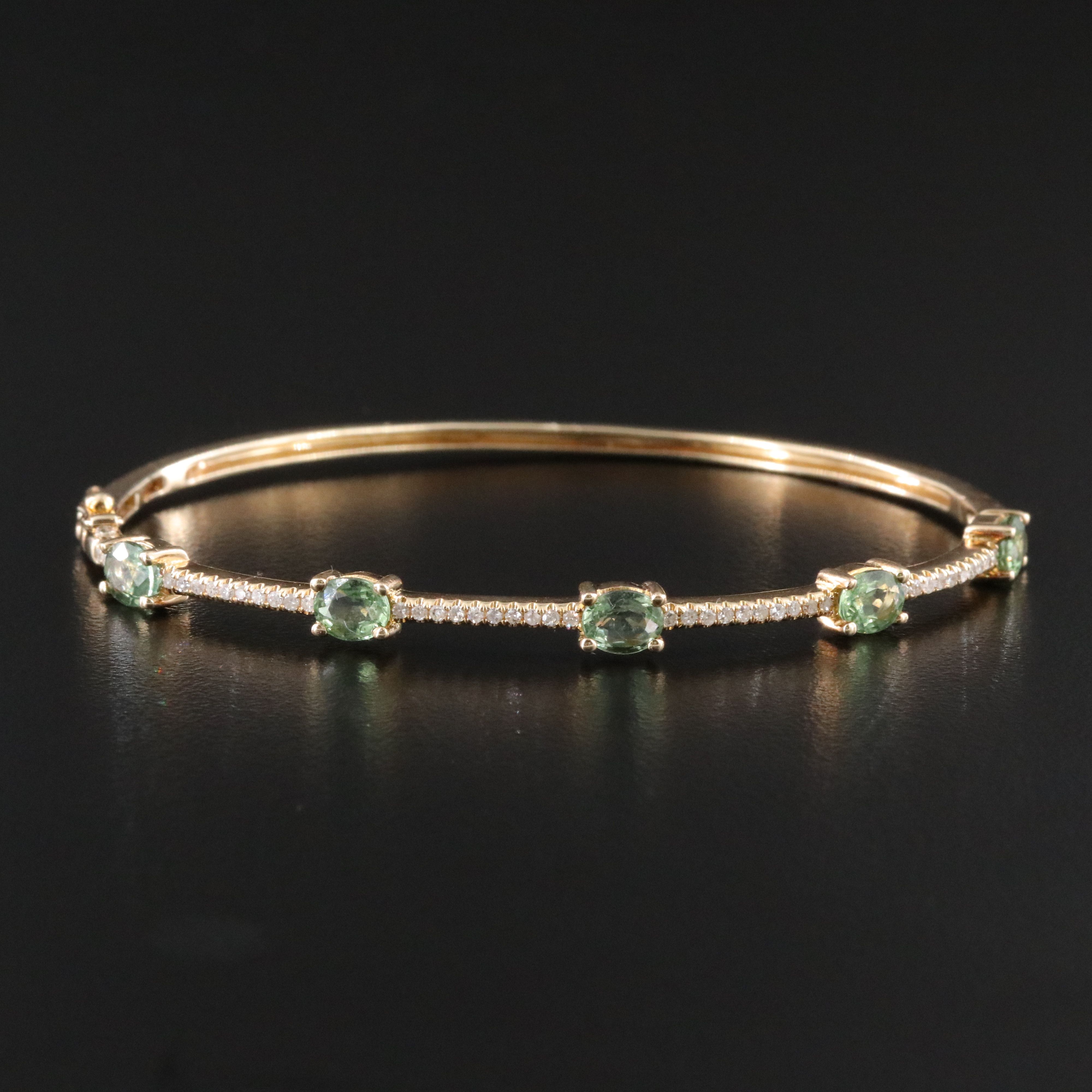 14K Green Sapphire and Diamond Hinged Bracelet