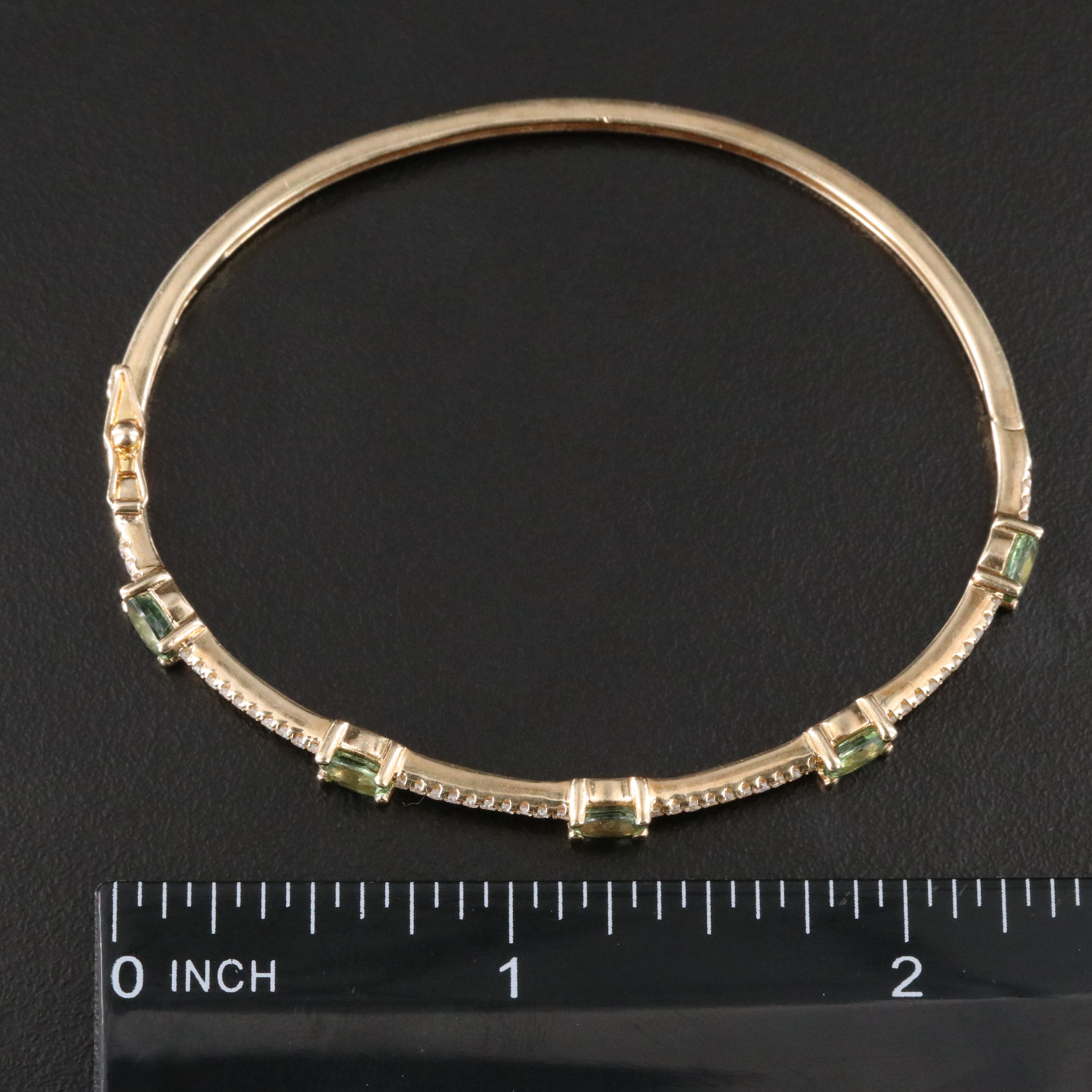 14K Green Sapphire and Diamond Hinged Bracelet