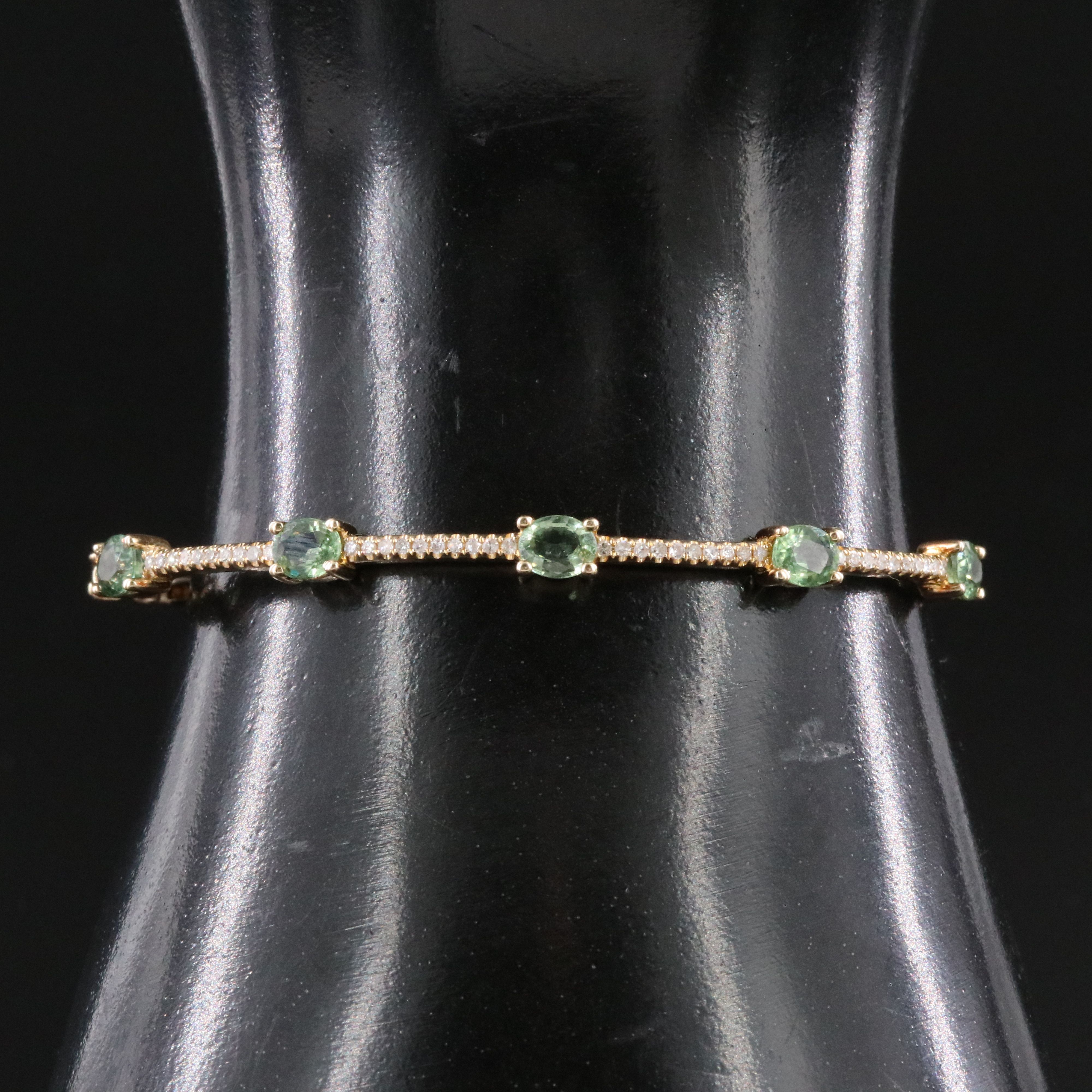 14K Green Sapphire and Diamond Hinged Bracelet