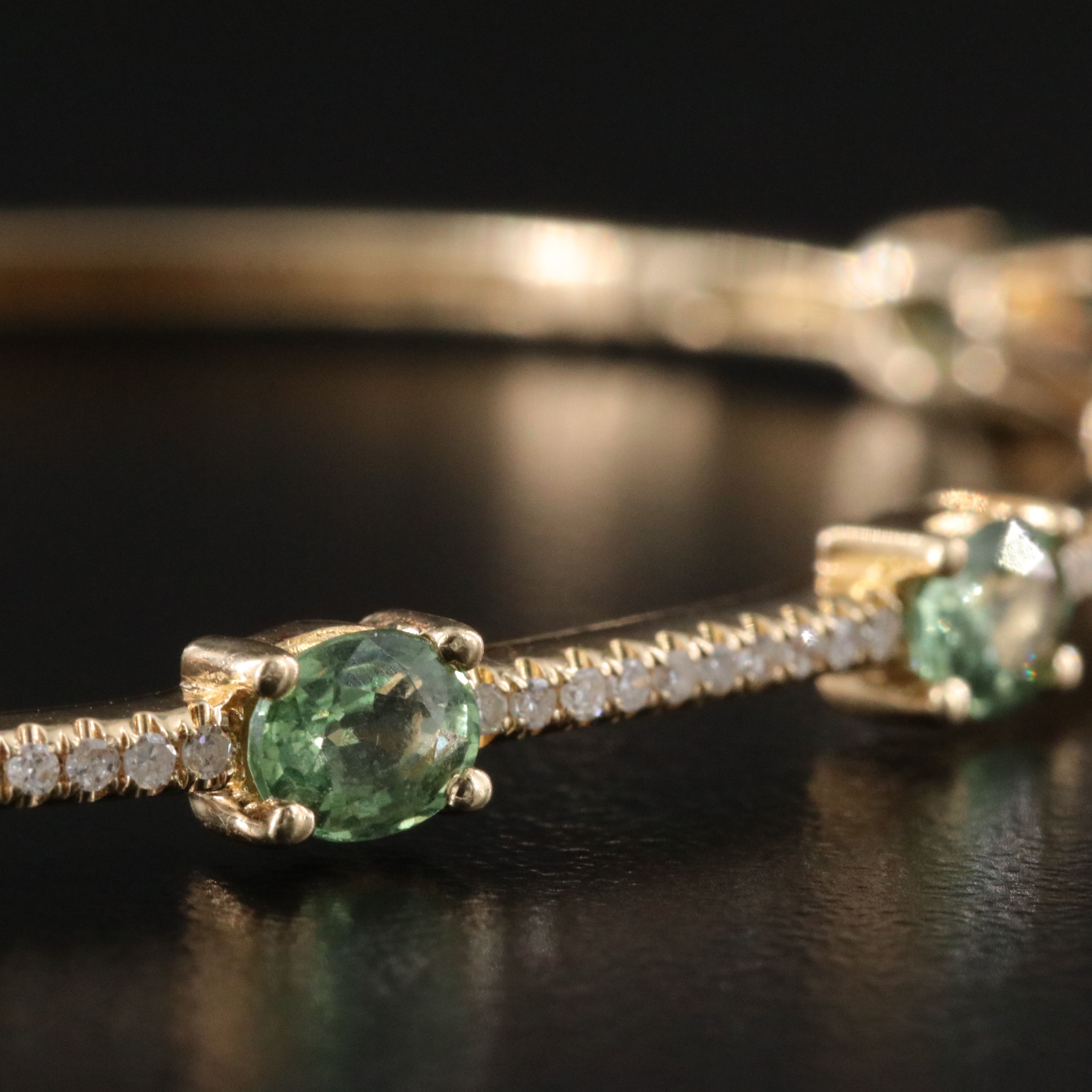 14K Green Sapphire and Diamond Hinged Bracelet