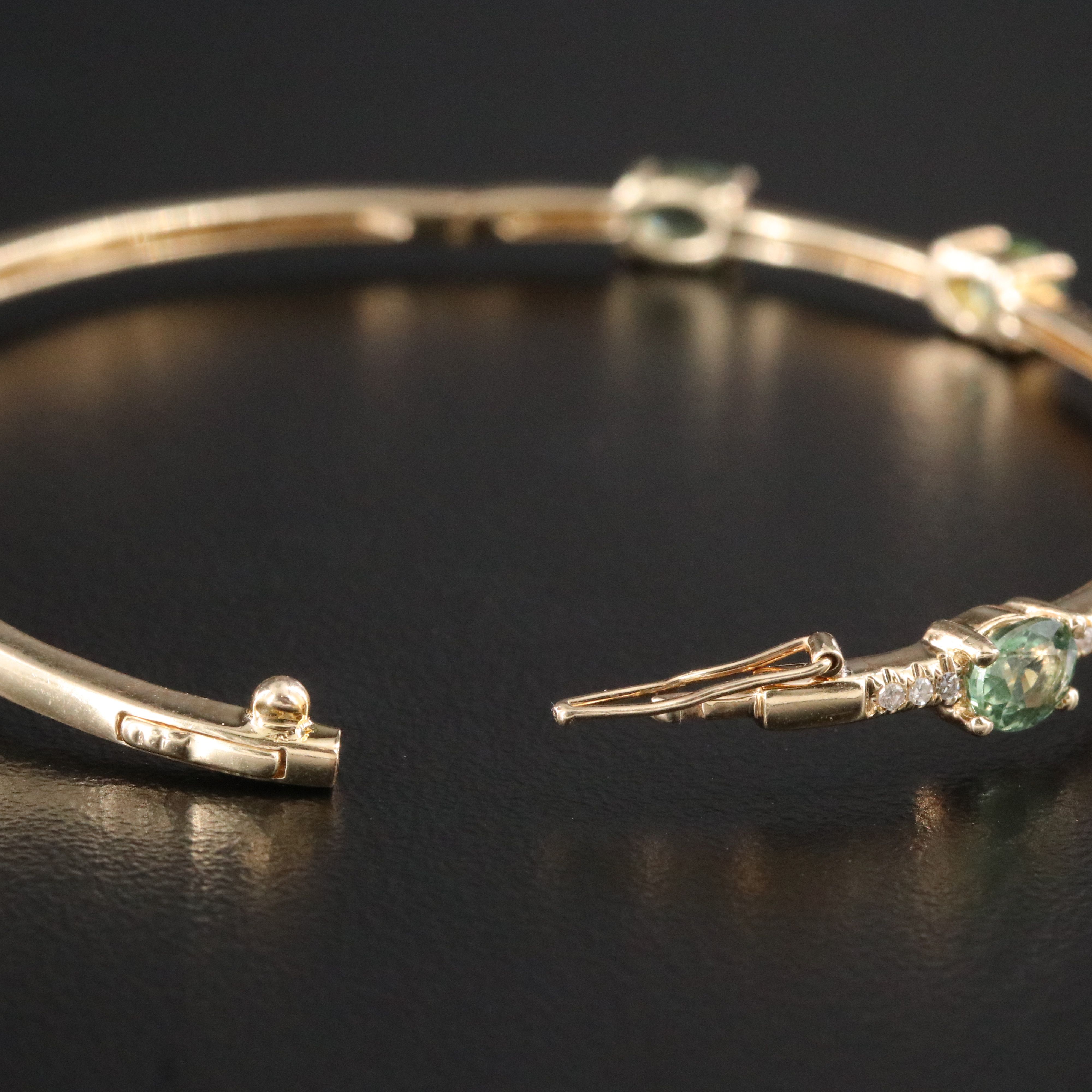 14K Green Sapphire and Diamond Hinged Bracelet