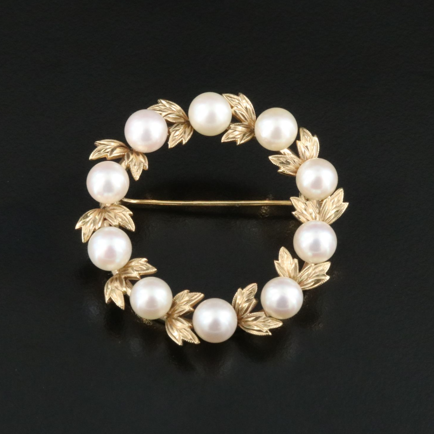 Mikimoto 14K Pearl Wreath Brooch