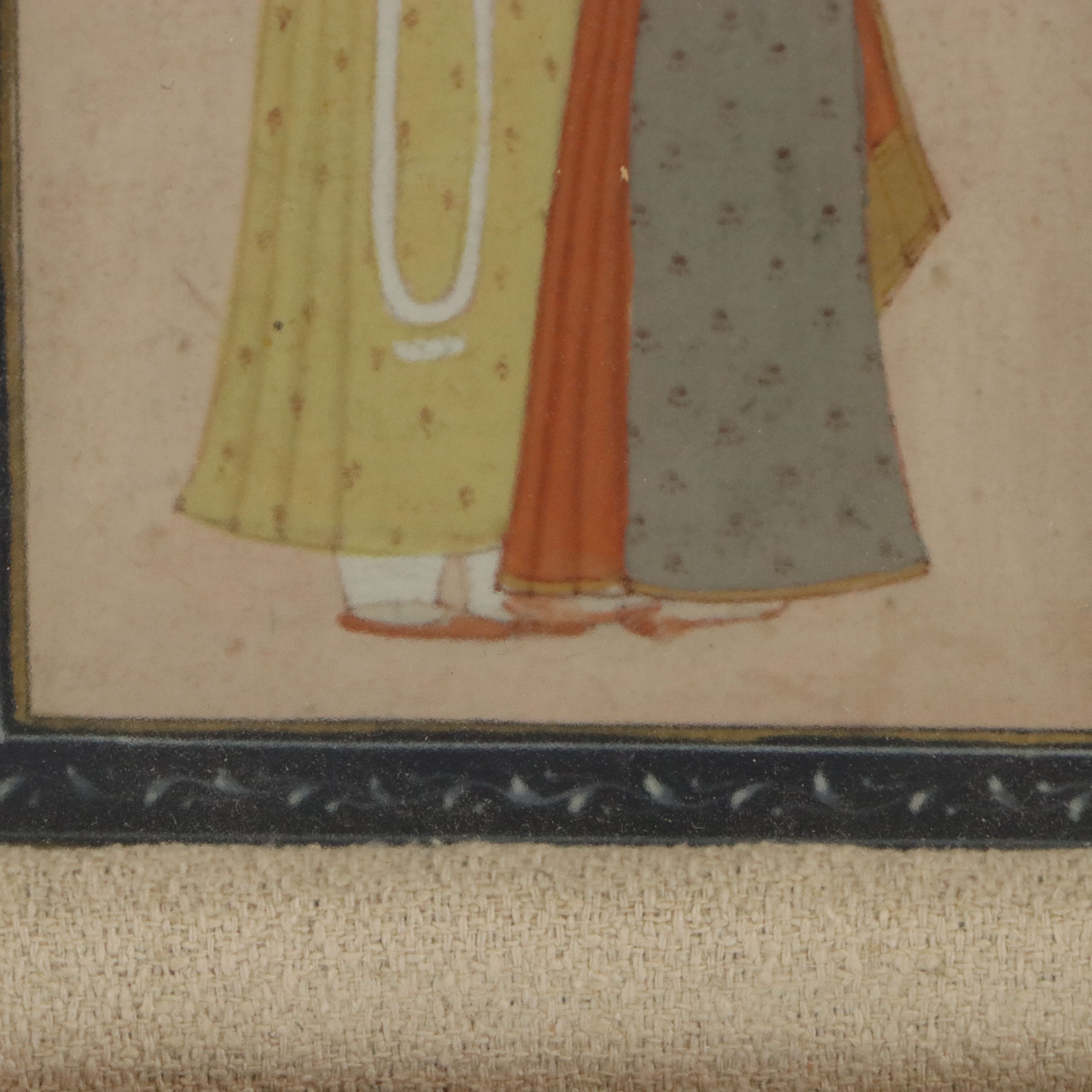 Indo-Persian Mughal Style Miniature Gouache Painting of Couple