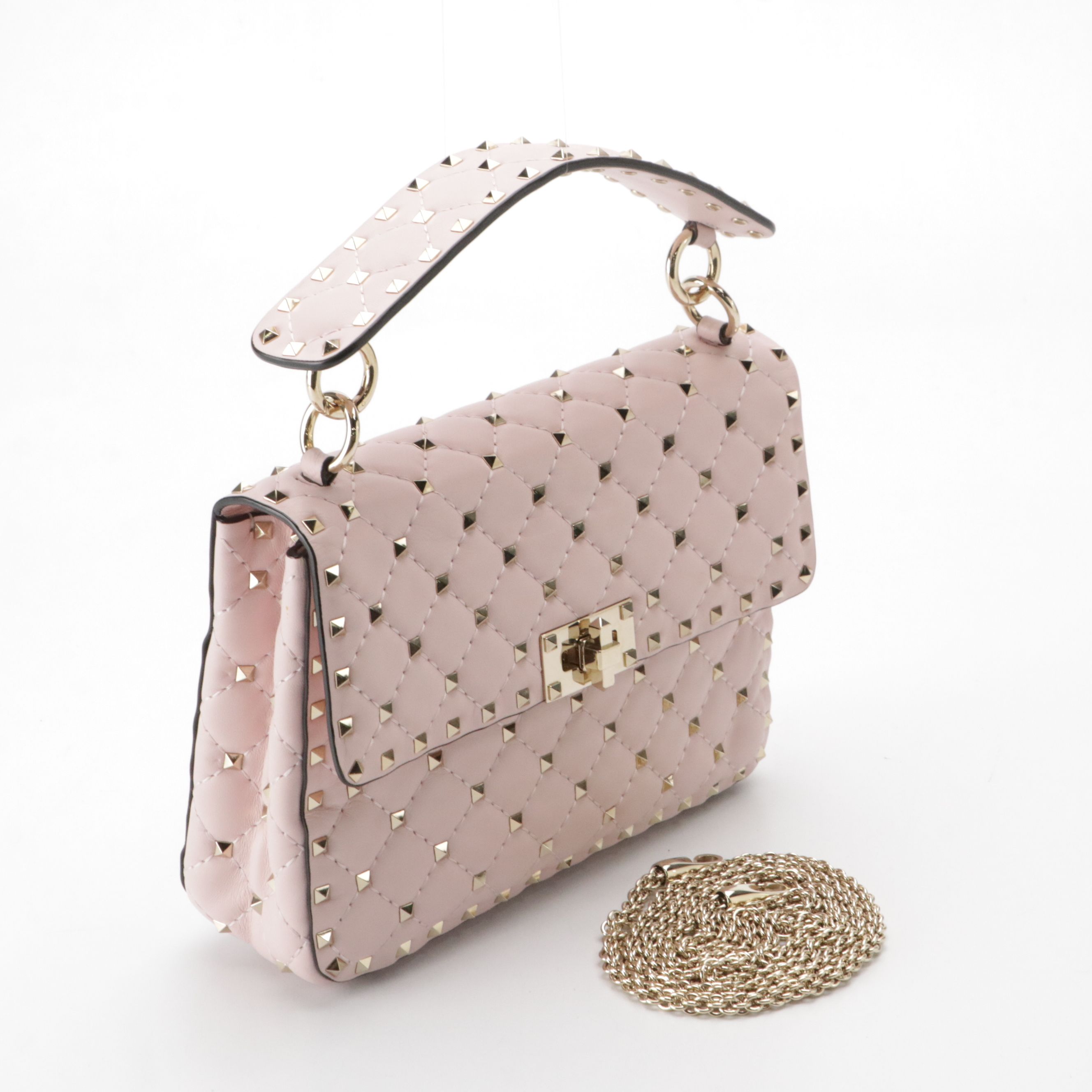 Valentino Garavani Medium Rockstud Spike Two Way Bag in Pink Matelassé Leather