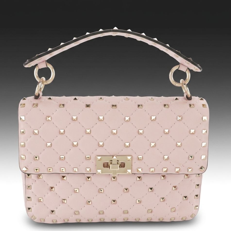 Valentino Garavani Medium Rockstud Spike Two Way Bag in Pink Matelassé Leather